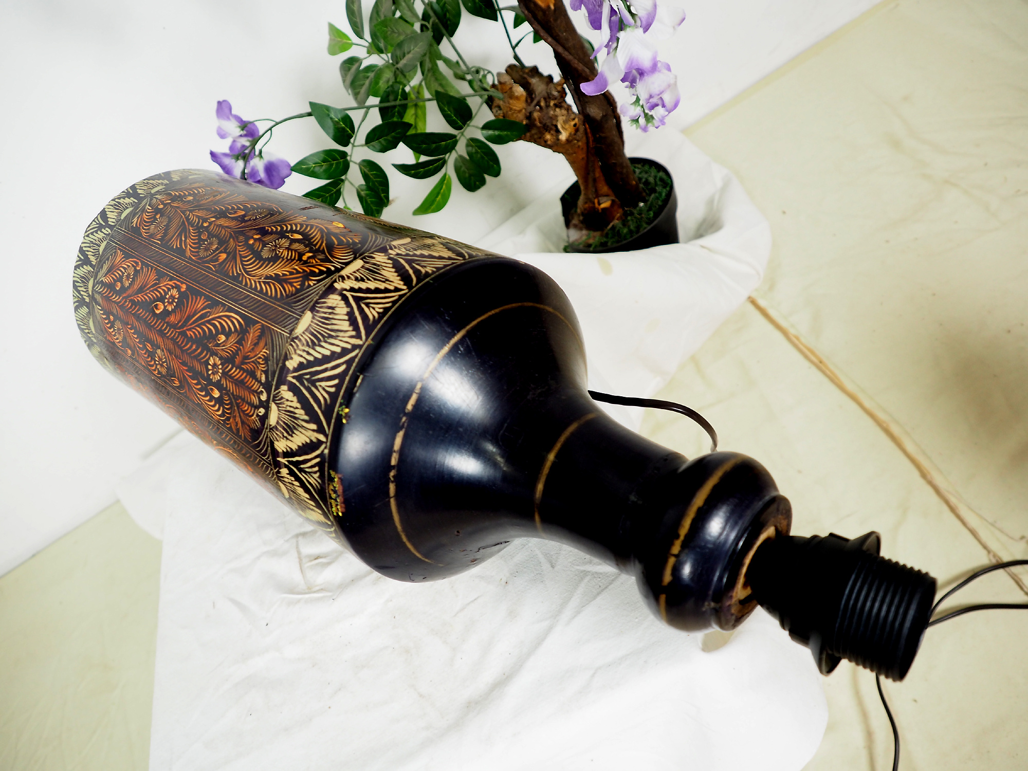 rient handgearbeitete Lacquerware Massiv Holz Flasche Lampe Lampenfuß Lampensockel aus Afghanistan Pakistan