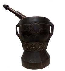 ANTIQUE NURISTANI WOODEN MORTAR  AND PESTLE No: A
