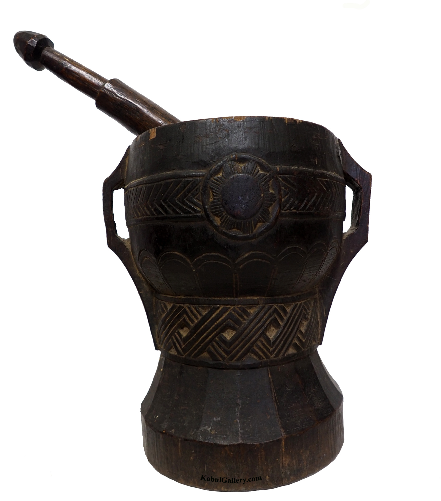 ANTIQUE NURISTANI WOODEN MORTAR  AND PESTLE No: A