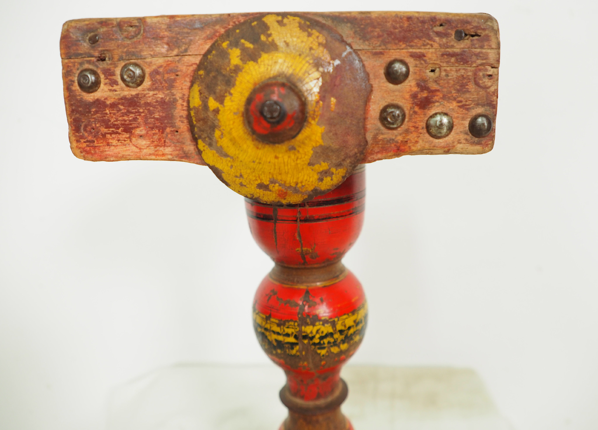 Antique handpainted stunning Vintage Lacquerware wooden oil lamp stand karosin lamp stand from Afghanistan / Pakistan No:19/C