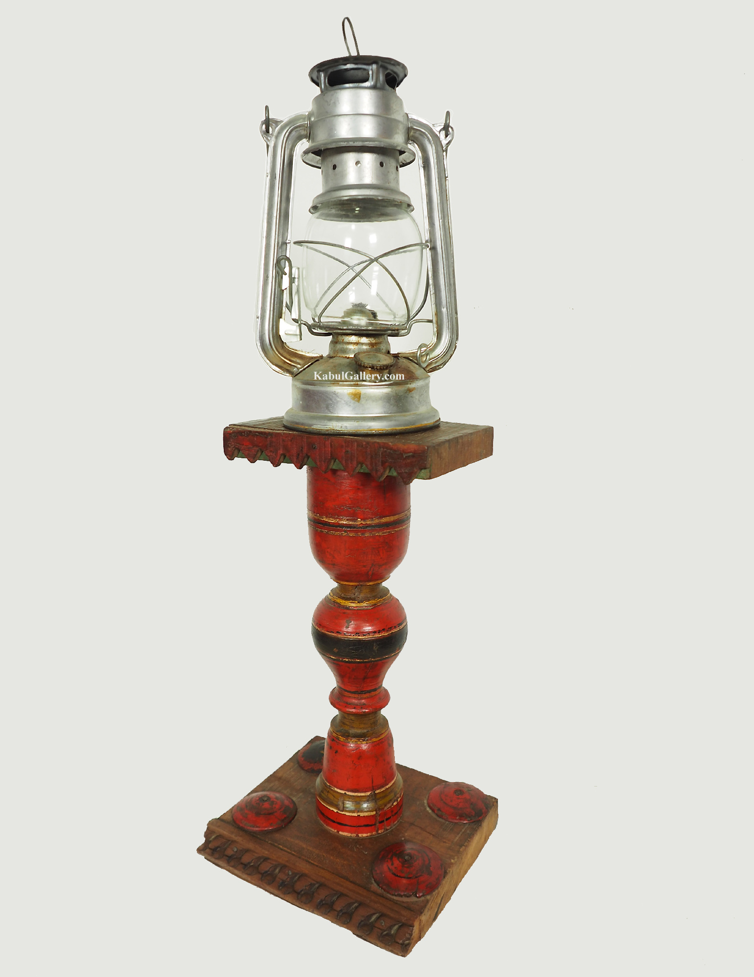 Antique handpainted stunning Vintage Lacquerware wooden oil lamp stand karosin lamp stand candle holder from Afghanistan / Pakistan No:19/E