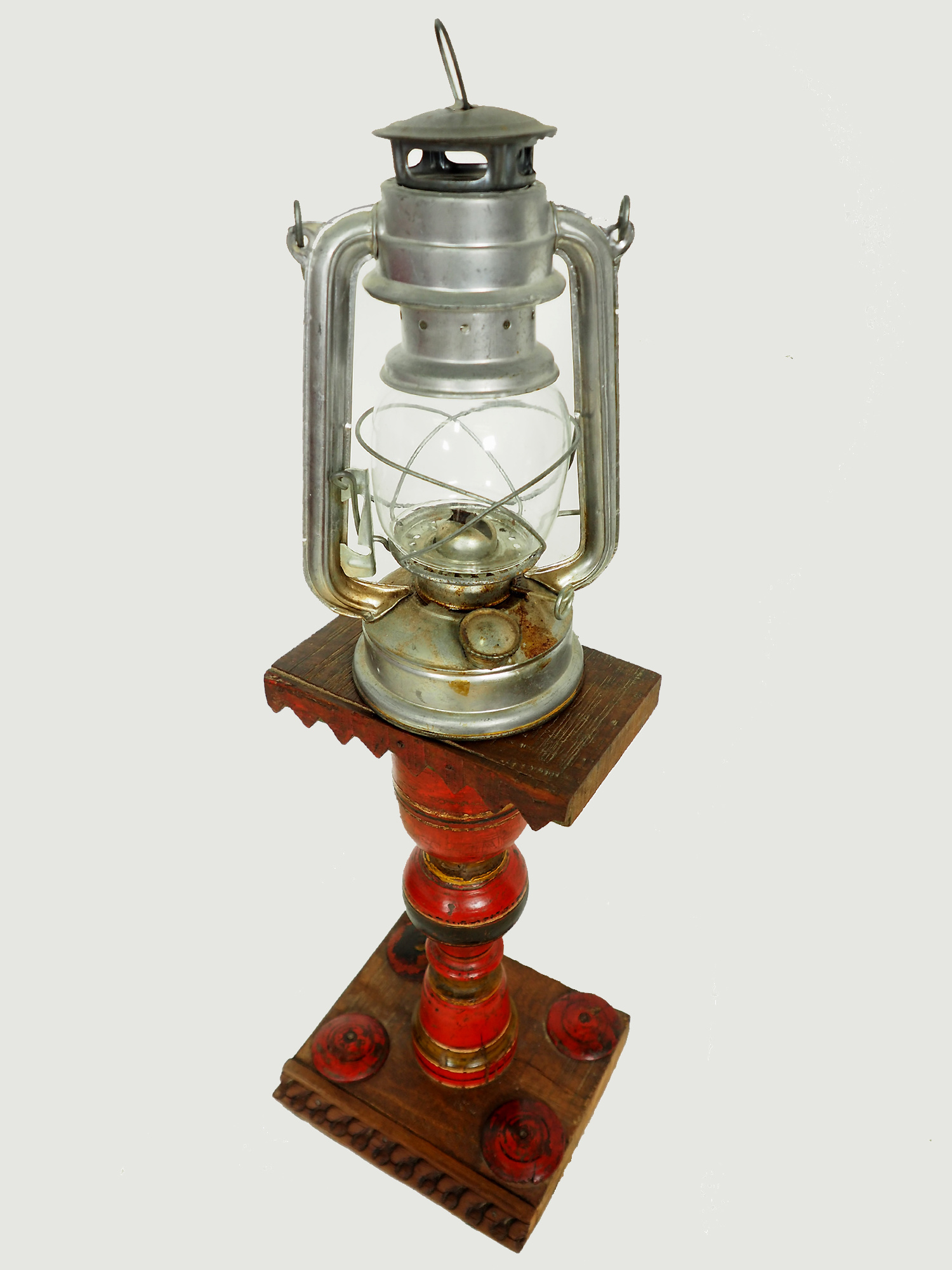 Antique handpainted stunning Vintage Lacquerware wooden oil lamp stand karosin lamp stand candle holder from Afghanistan / Pakistan No:19/E