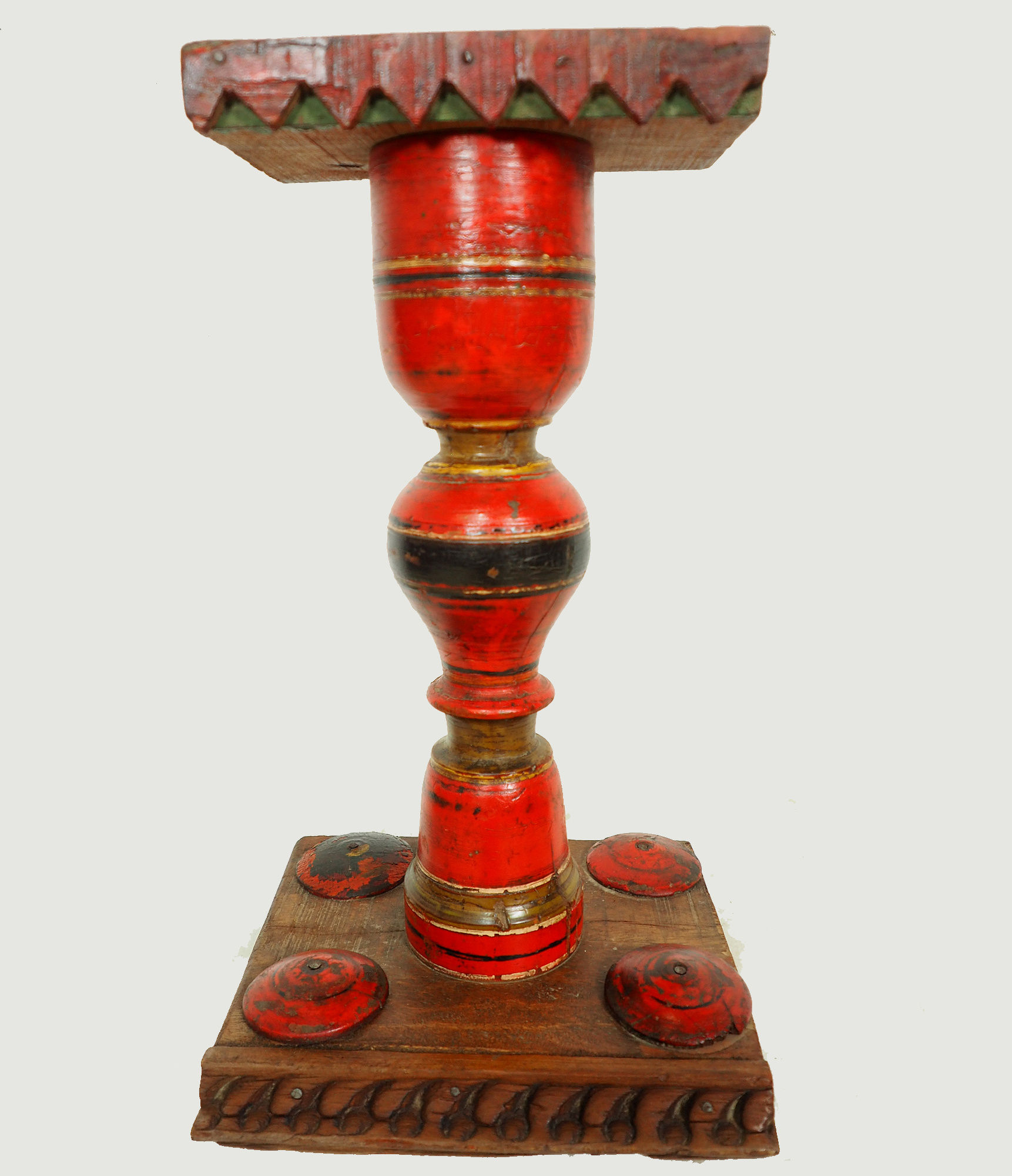 Antique handpainted stunning Vintage Lacquerware wooden oil lamp stand karosin lamp stand candle holder from Afghanistan / Pakistan No:19/E