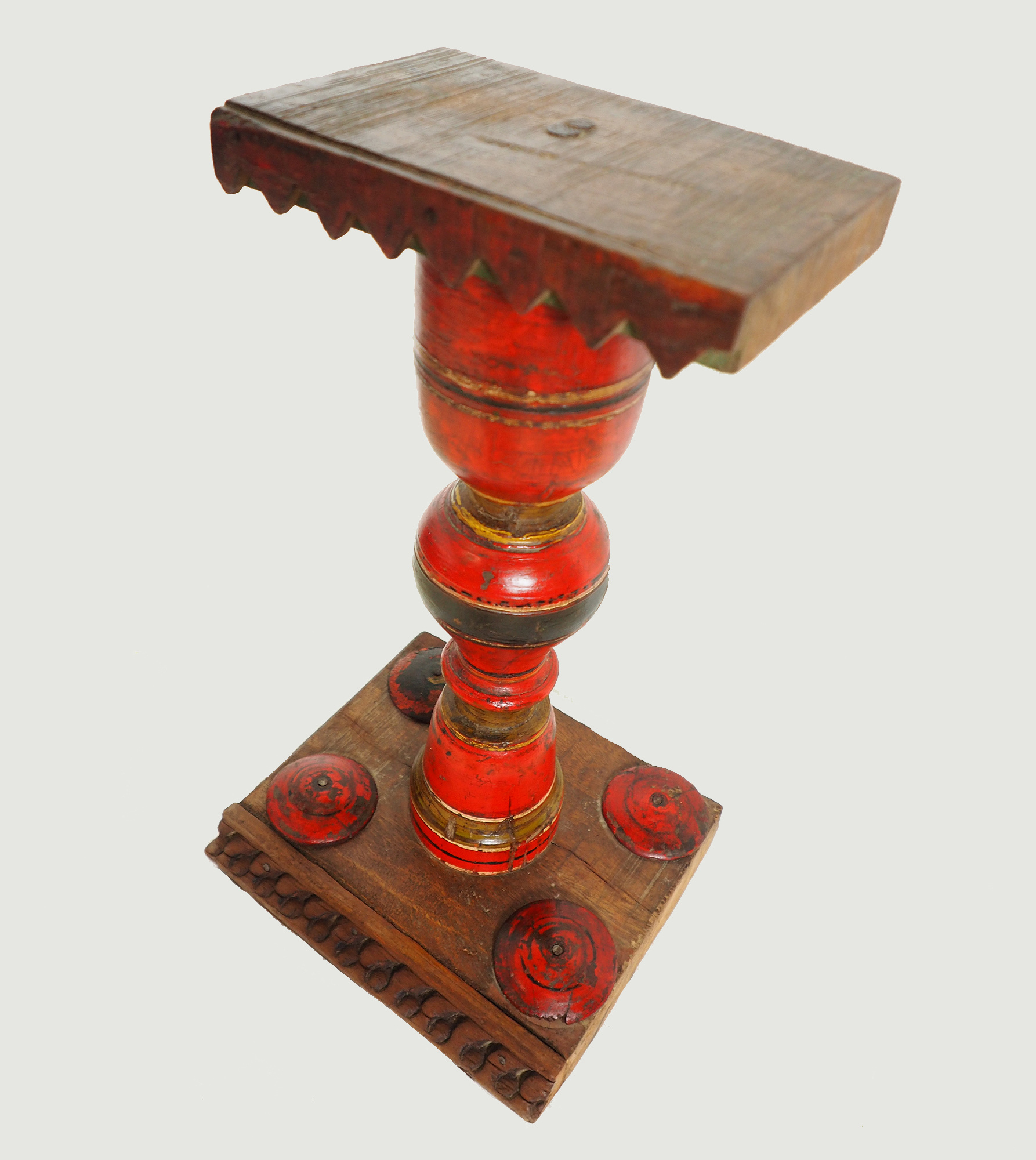 Antique handpainted stunning Vintage Lacquerware wooden oil lamp stand karosin lamp stand candle holder from Afghanistan / Pakistan No:19/E