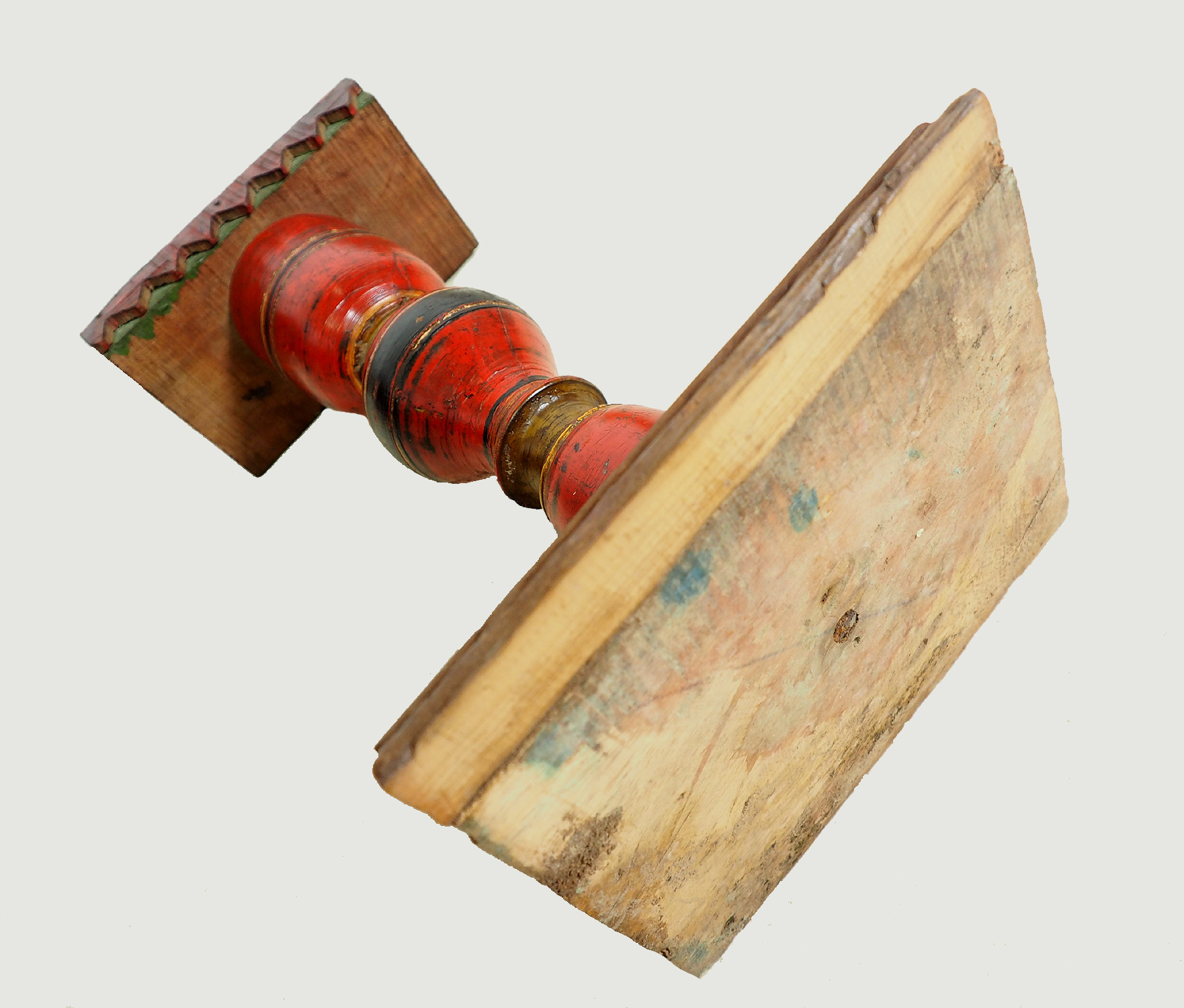 Antique handpainted stunning Vintage Lacquerware wooden oil lamp stand karosin lamp stand candle holder from Afghanistan / Pakistan No:19/E