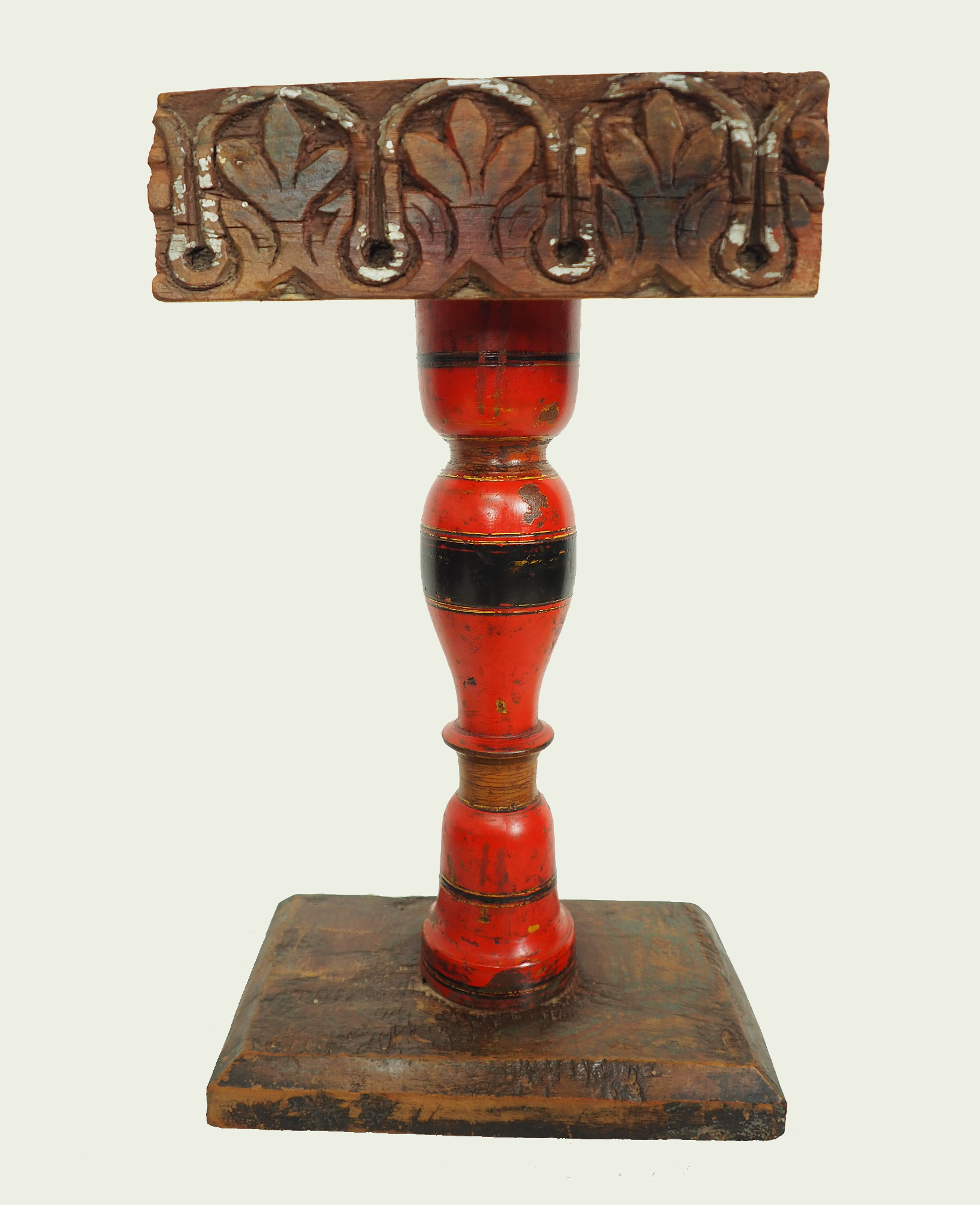 Antique handpainted stunning Vintage Lacquerware wooden oil lamp stand karosin lamp stand candle holder from Afghanistan / Pakistan No:19/F