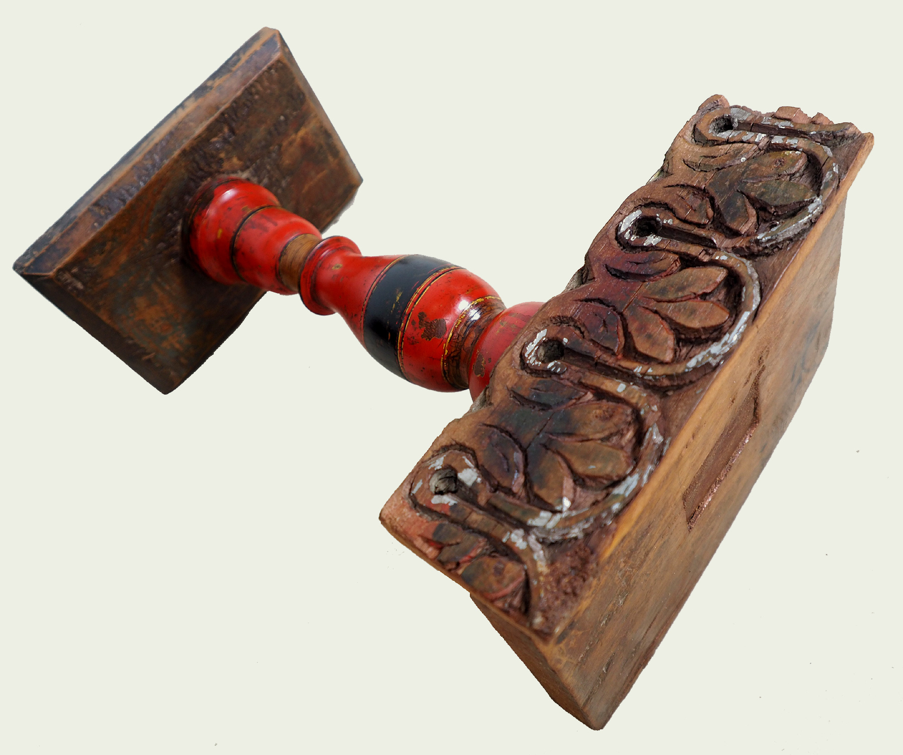 Antique handpainted stunning Vintage Lacquerware wooden oil lamp stand karosin lamp stand candle holder from Afghanistan / Pakistan No:19/F