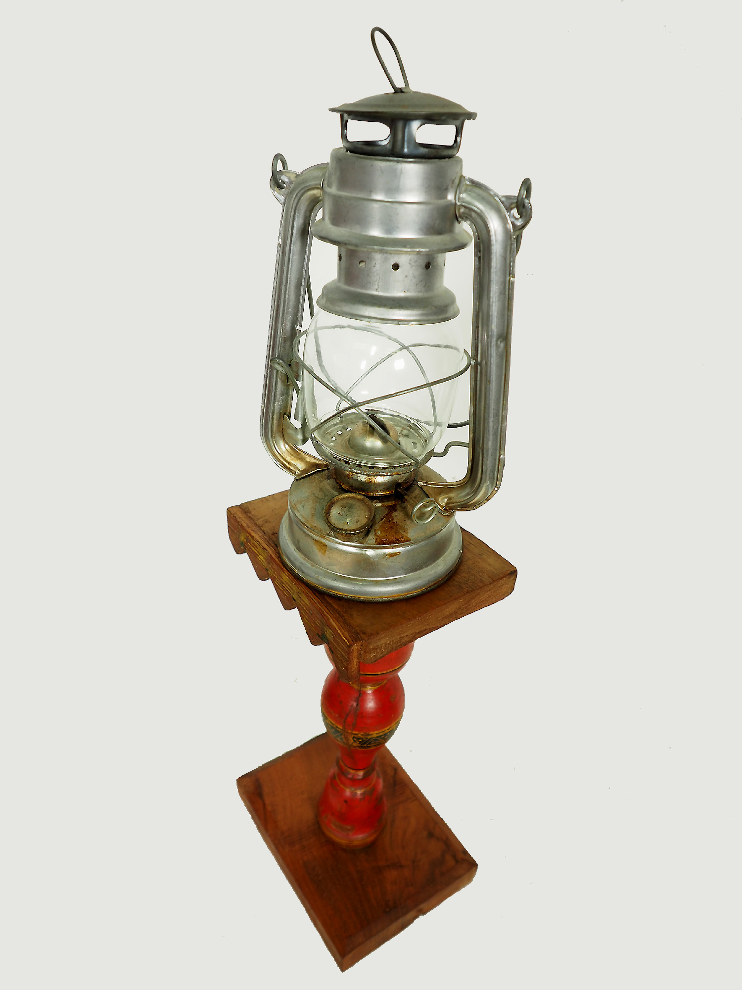 Antique handpainted stunning Vintage Lacquerware wooden oil lamp stand karosin lamp stand candle holder from Afghanistan / Pakistan No:19/H