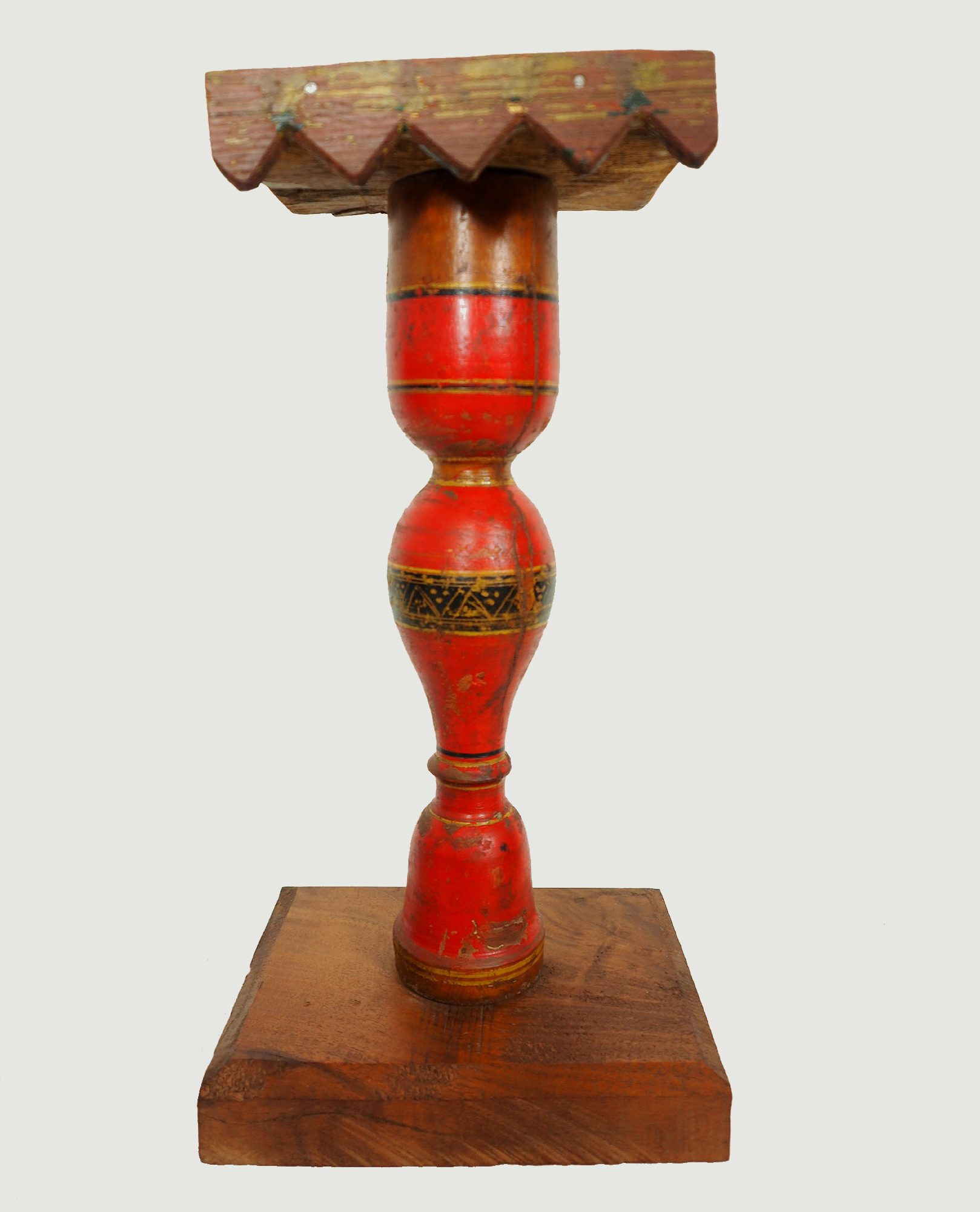 Antique handpainted stunning Vintage Lacquerware wooden oil lamp stand karosin lamp stand candle holder from Afghanistan / Pakistan No:19/H