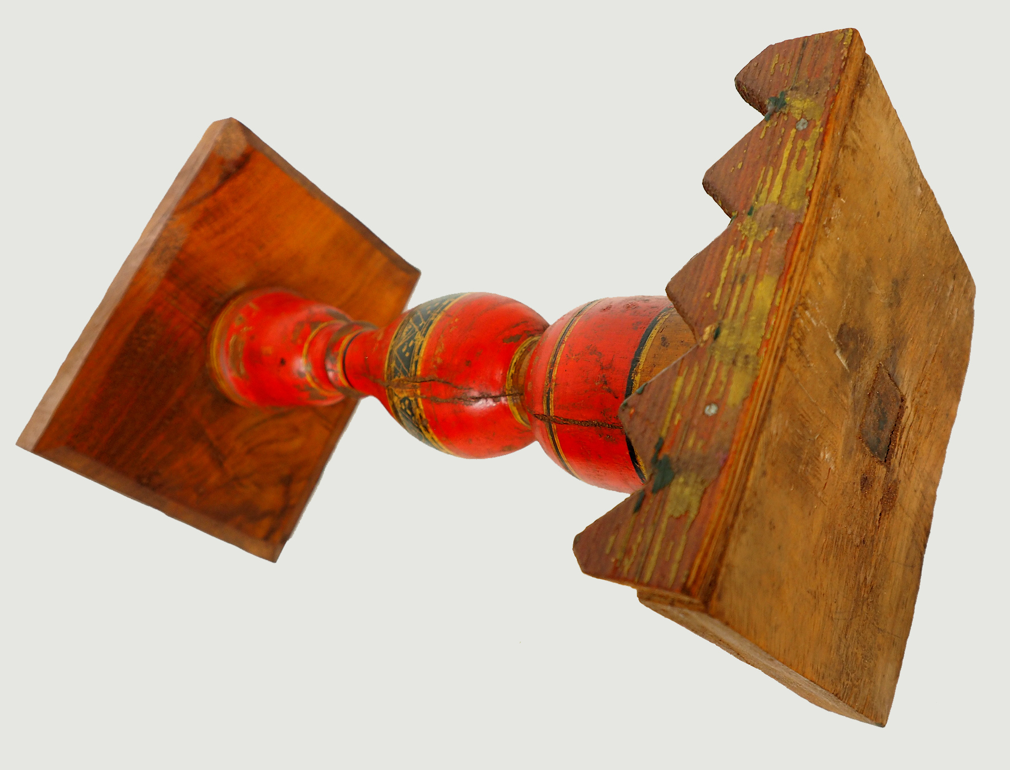 Antique handpainted stunning Vintage Lacquerware wooden oil lamp stand karosin lamp stand candle holder from Afghanistan / Pakistan No:19/H