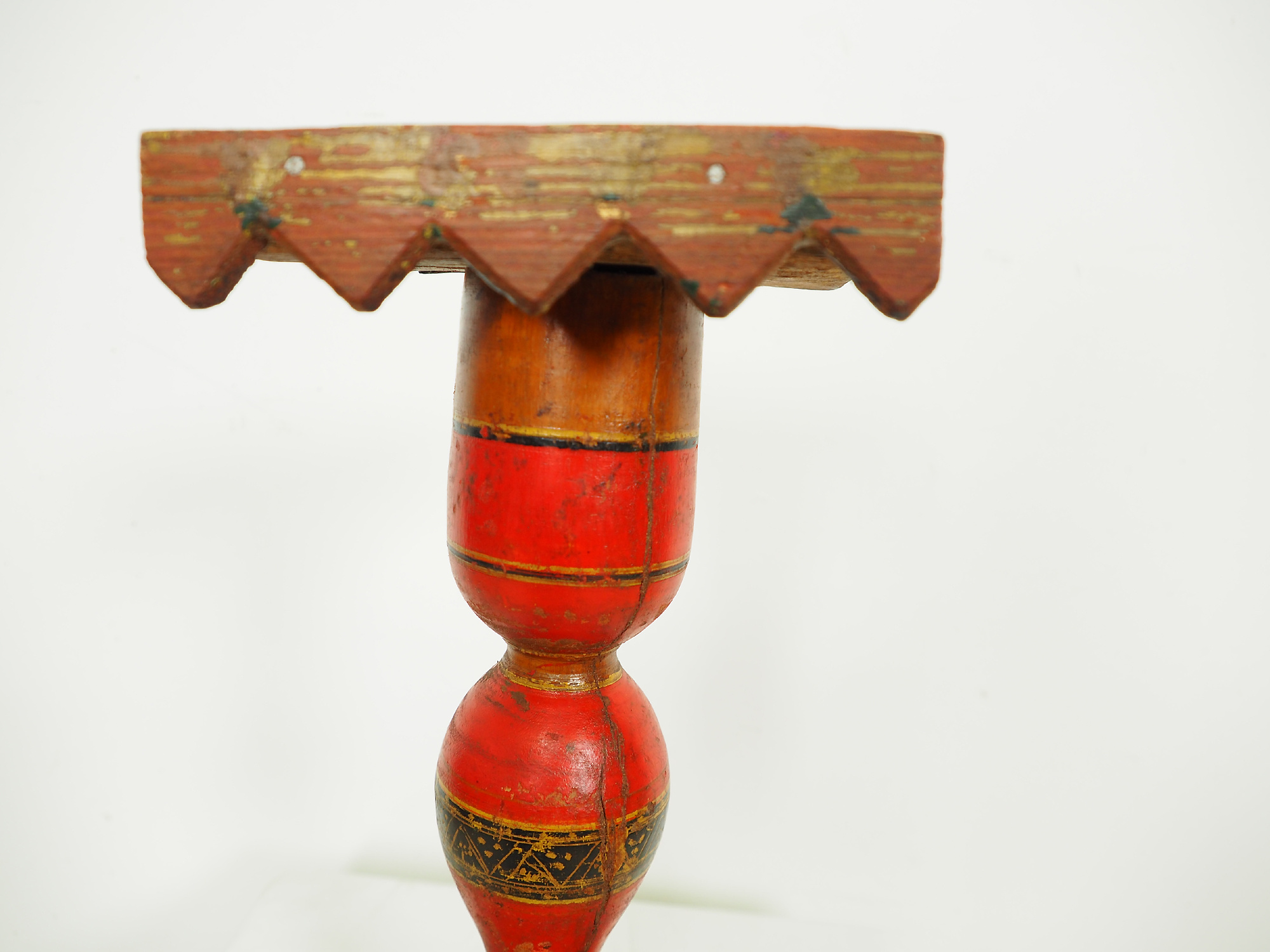 Antique handpainted stunning Vintage Lacquerware wooden oil lamp stand karosin lamp stand candle holder from Afghanistan / Pakistan No:19/H