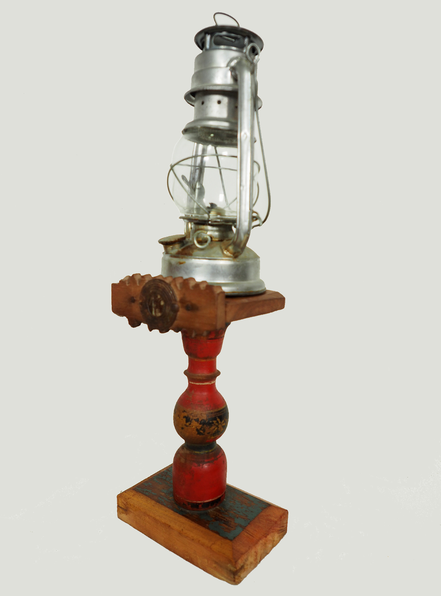 Antique handpainted stunning Vintage Lacquerware wooden oil lamp stand karosin lamp stand candle holder from Afghanistan / Pakistan No:19/J