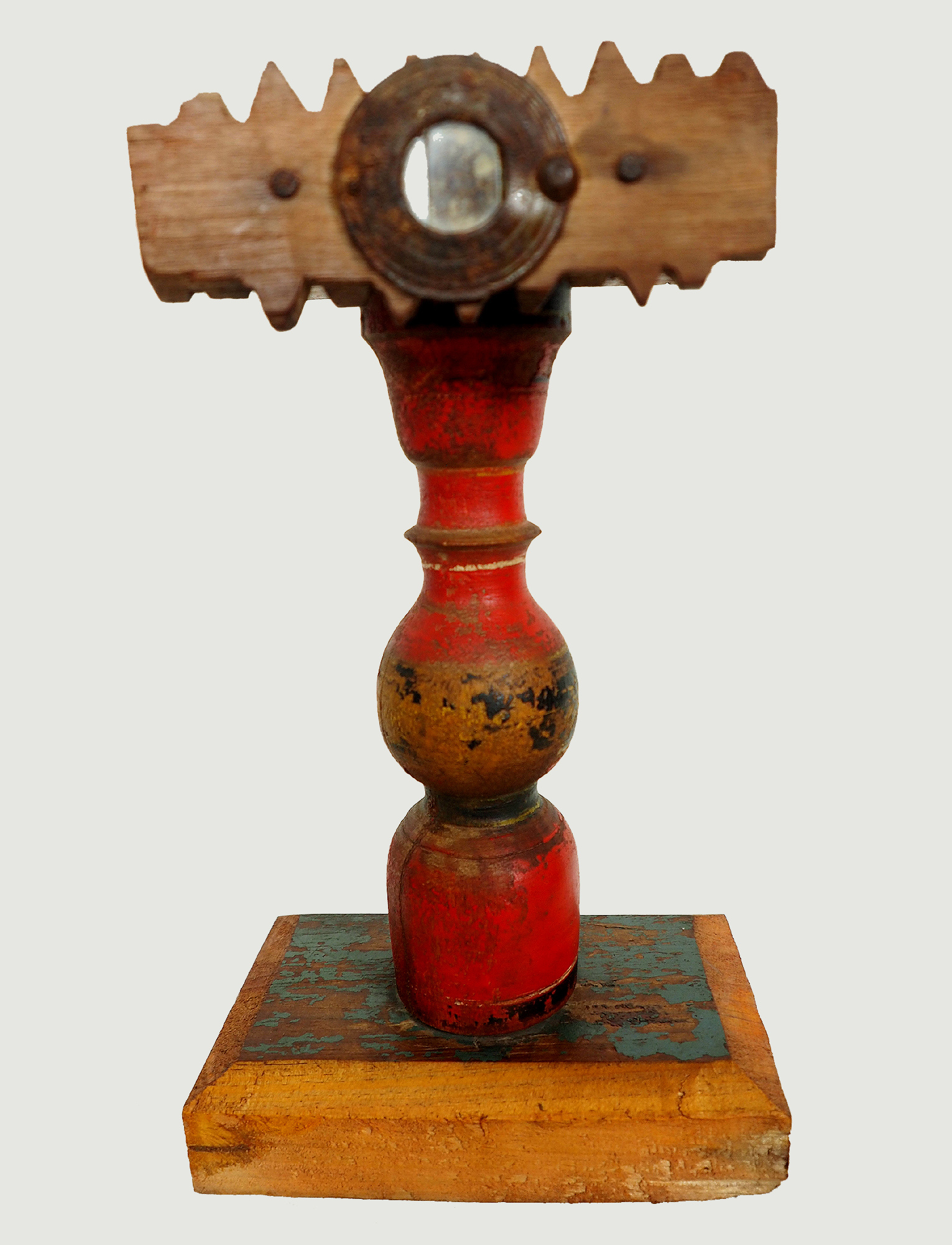 Antique handpainted stunning Vintage Lacquerware wooden oil lamp stand karosin lamp stand candle holder from Afghanistan / Pakistan No:19/J