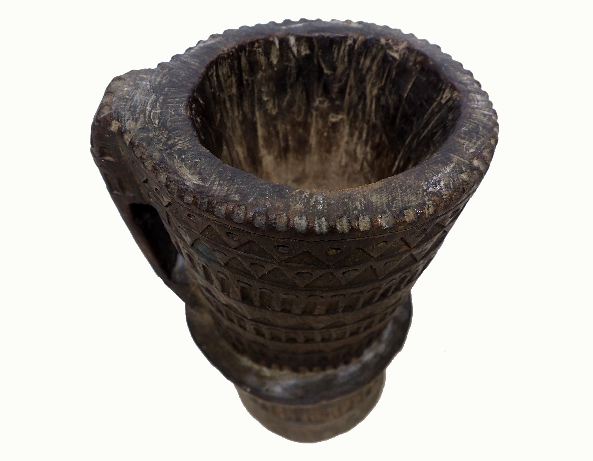 ANTIQUE NURISTANI WOODEN MORTAR  AND PESTLE No: C