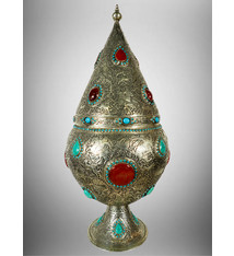 Extravagant orient nickel silver box casket Tin box jewelry box casket lidded amphora carnelian turquoise decorated Gadur Afghanistan 19/A