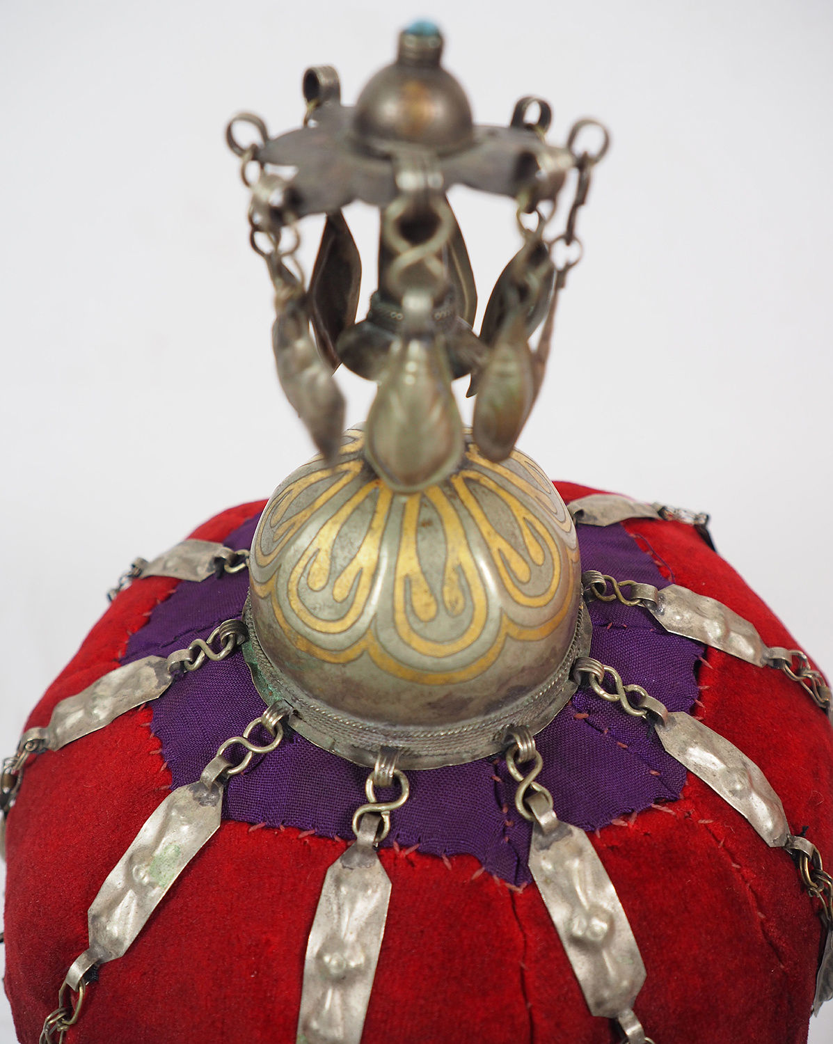 antique Tekke Turkmen Cap jewellery for girls of marriageable age 19th century  silver ornate hat women,s wedding headdress  Turkmeistan 20E