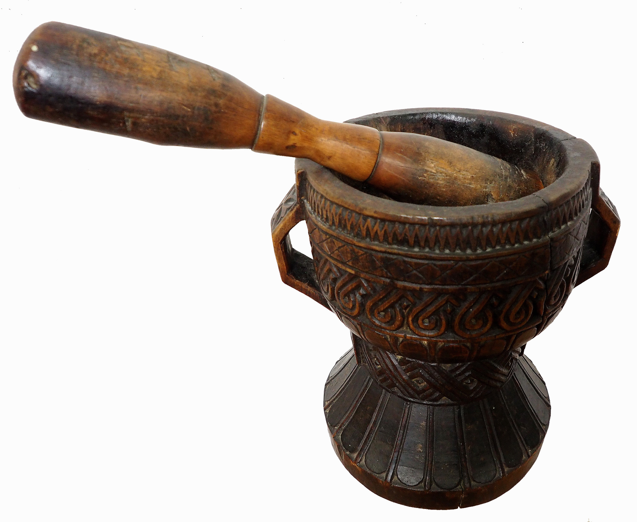 ANTIQUE NURISTANI WOODEN MORTAR  AND PESTLE No: ULM/A