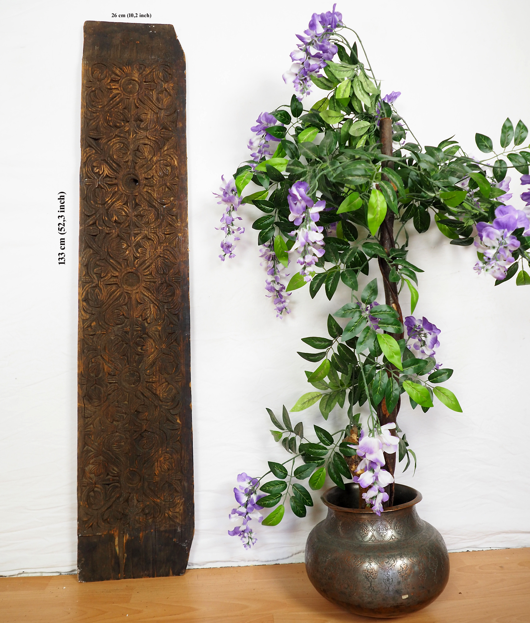 133 cm x 26 cm antik orient handgeschnitzte Massiv Holz Afghanistan Nuristan Panel Pakistan Swat-Valley 18/19 Jh. Nr:20/F