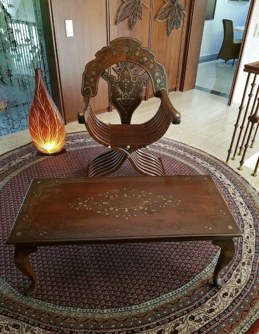 luxurious orient teak Savonarola chair and table