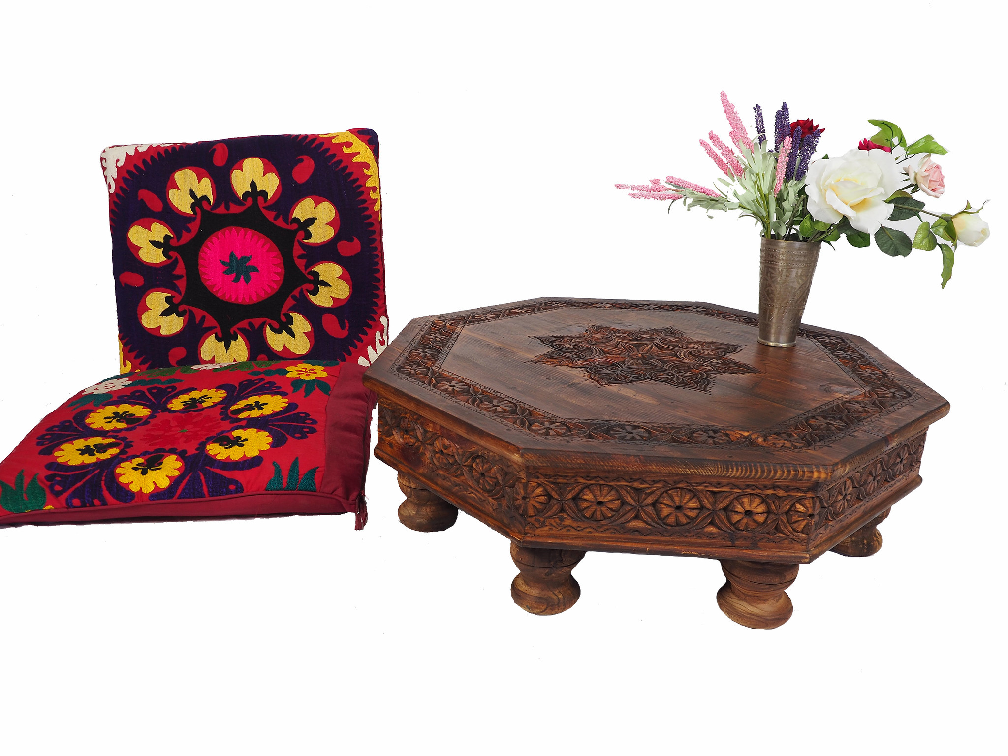 80x80 cm cm antique-look orient colonial solid wood hand-carved  table  Coffee Table living room table  from Afghanistan nuristan 8ECK