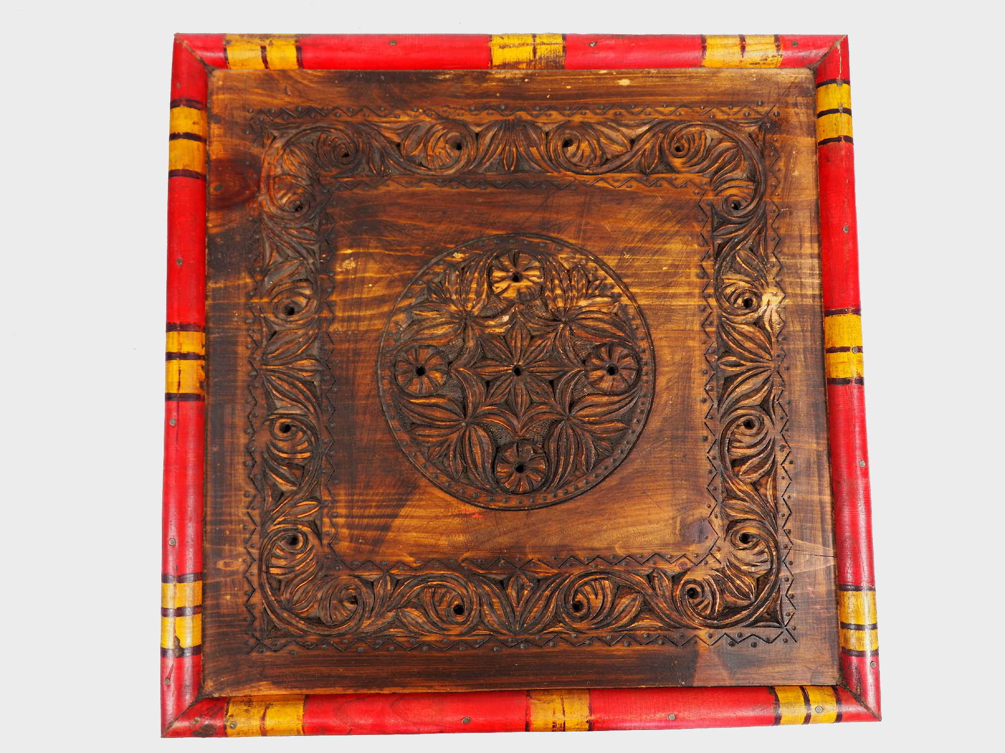 50x50 cm Massivholz handgeschnitzte Teetisch kolonialstil Wohnzimmertisch Tisch tisch aus Afghanistan Nuristan Punjab