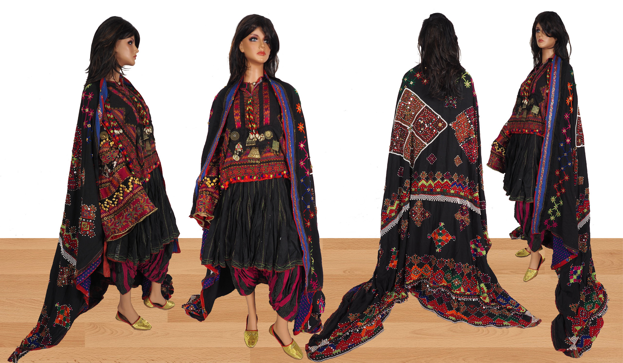 antik und sehr seltener Komplettes Frauen Hochzeit Kleid mit Kopftuch und Hose aus Afghanistan Nuristan kohistan Jumlo Nr-20/C