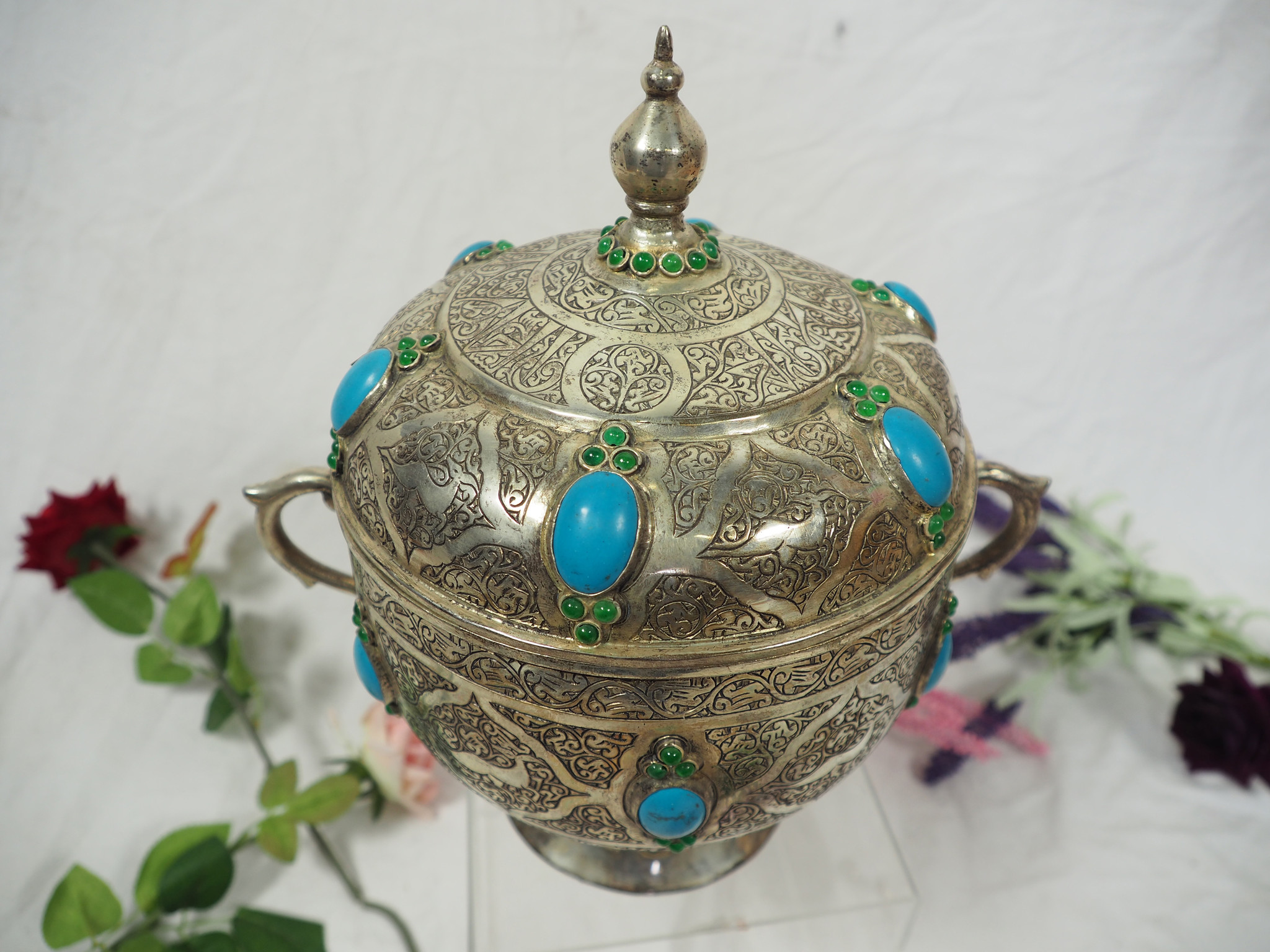 Extravagant oriental nickel silver box jewelry box casket from Afghanistan 20/1