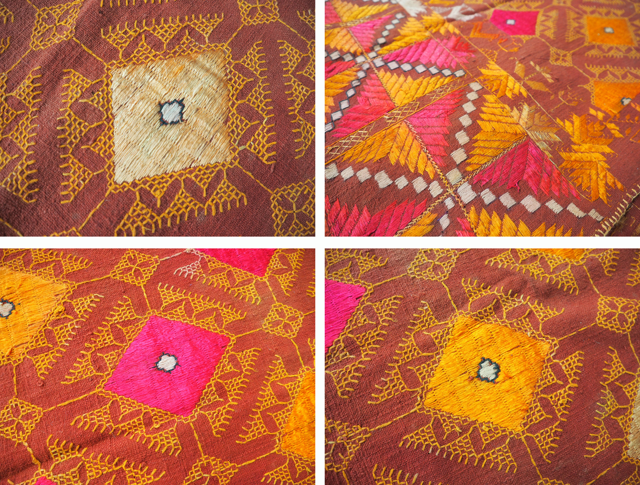 The Traditional Embroidery of Punjab India antique embroidered Pulkari shawl 19 cent. 20/B