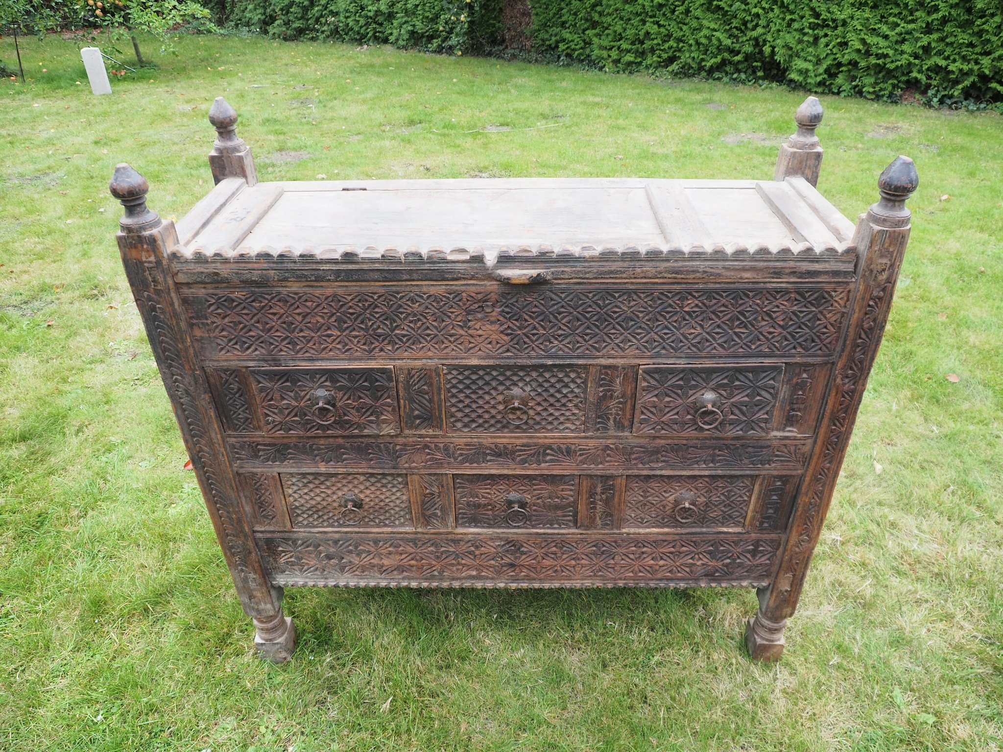 antique 19th century orient vintage cedar wood treasure Dowry Chest from Nuristan Afghanistan Pakistan (swat vally ) No:9