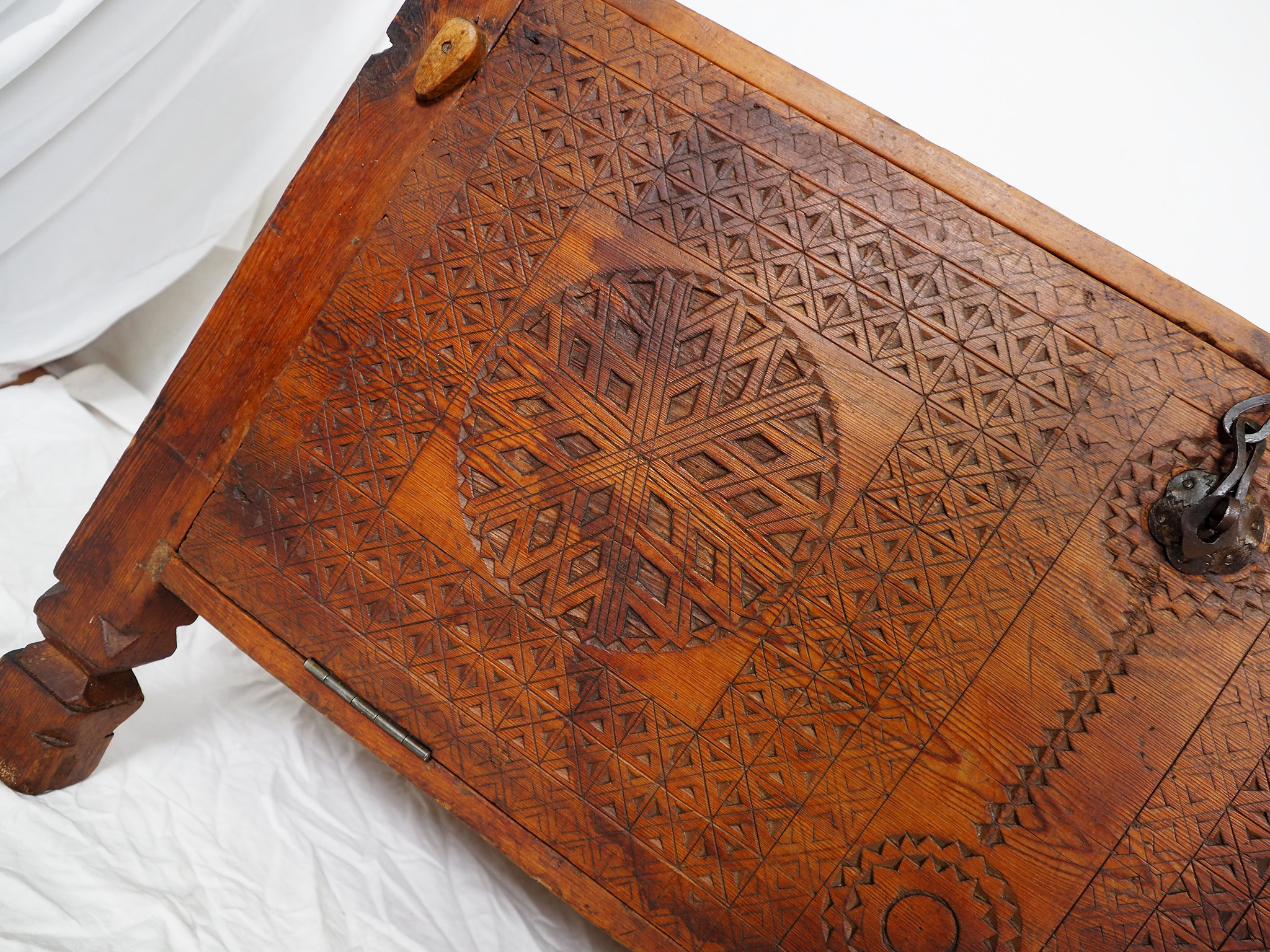 antique 19th century orient vintage Turkmen cedar wood treasure Dowry Chest from Afghanistan No:BAS