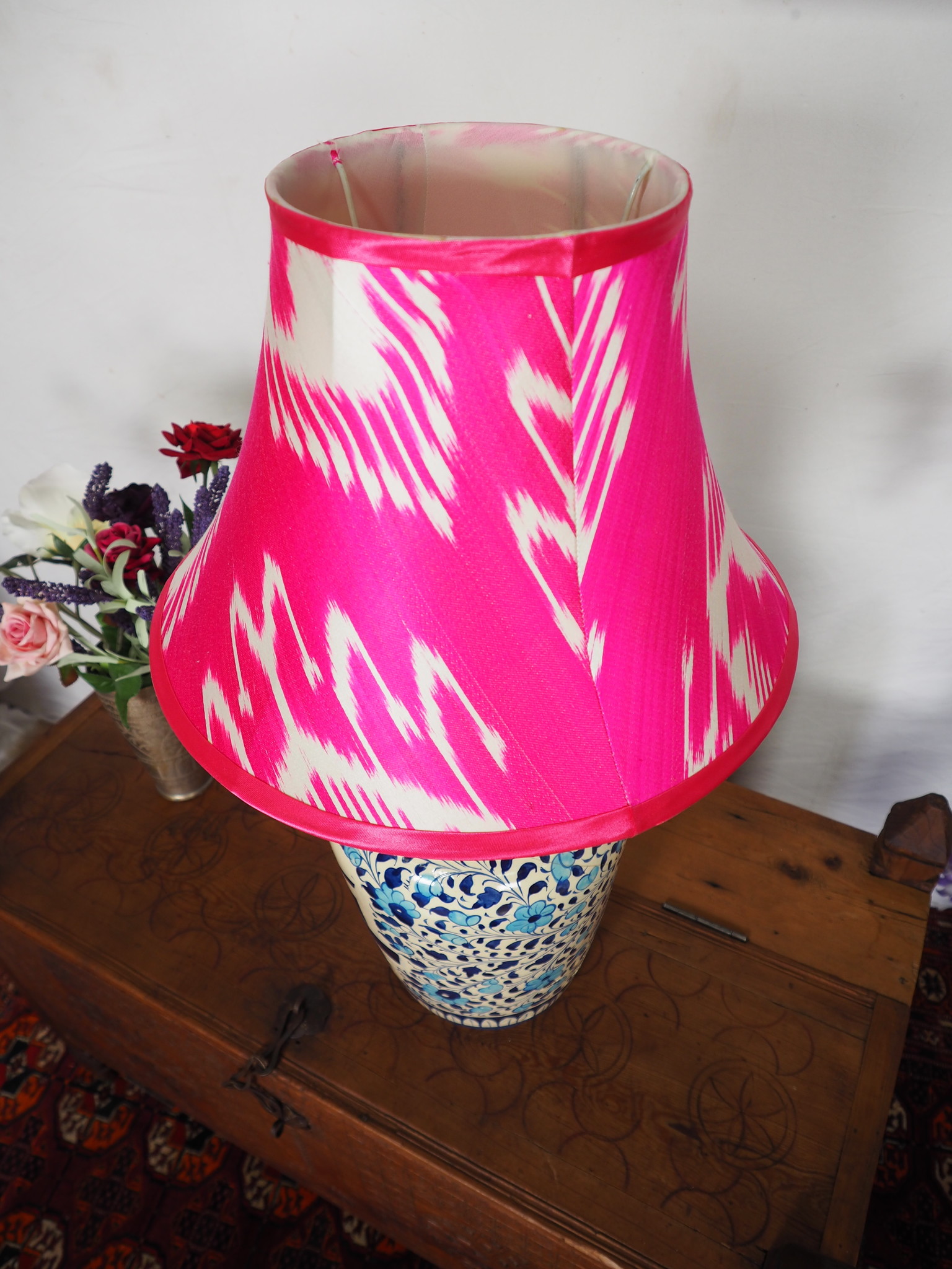 extravagant orient Uzbek Ikat stoff Schirm Lampenschirm Leuchtenschirm lampshade Nr:A