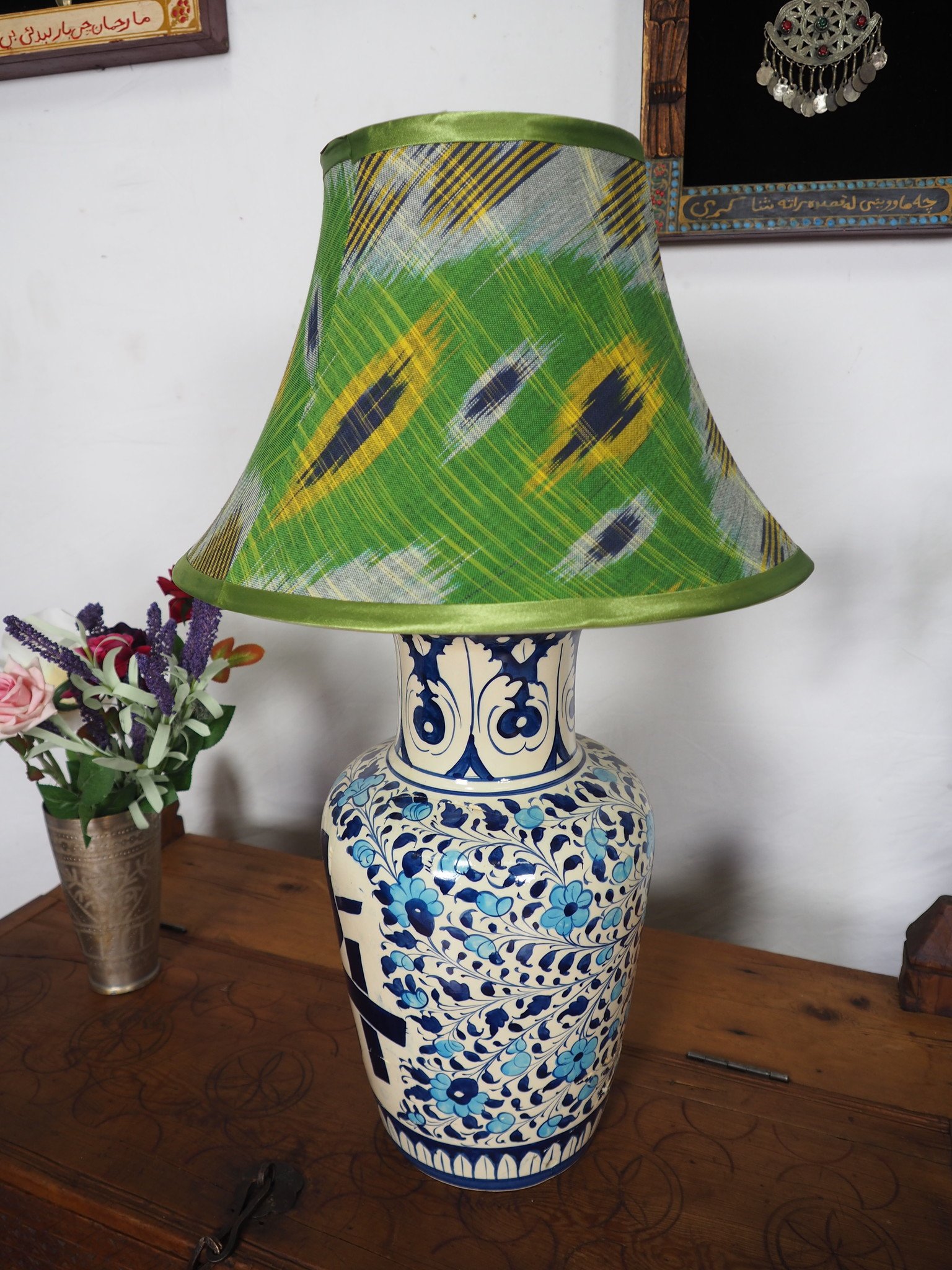 extravagant orient Uzbek Ikat stoff Schirm Lampenschirm Leuchtenschirm lampshade Nr: E