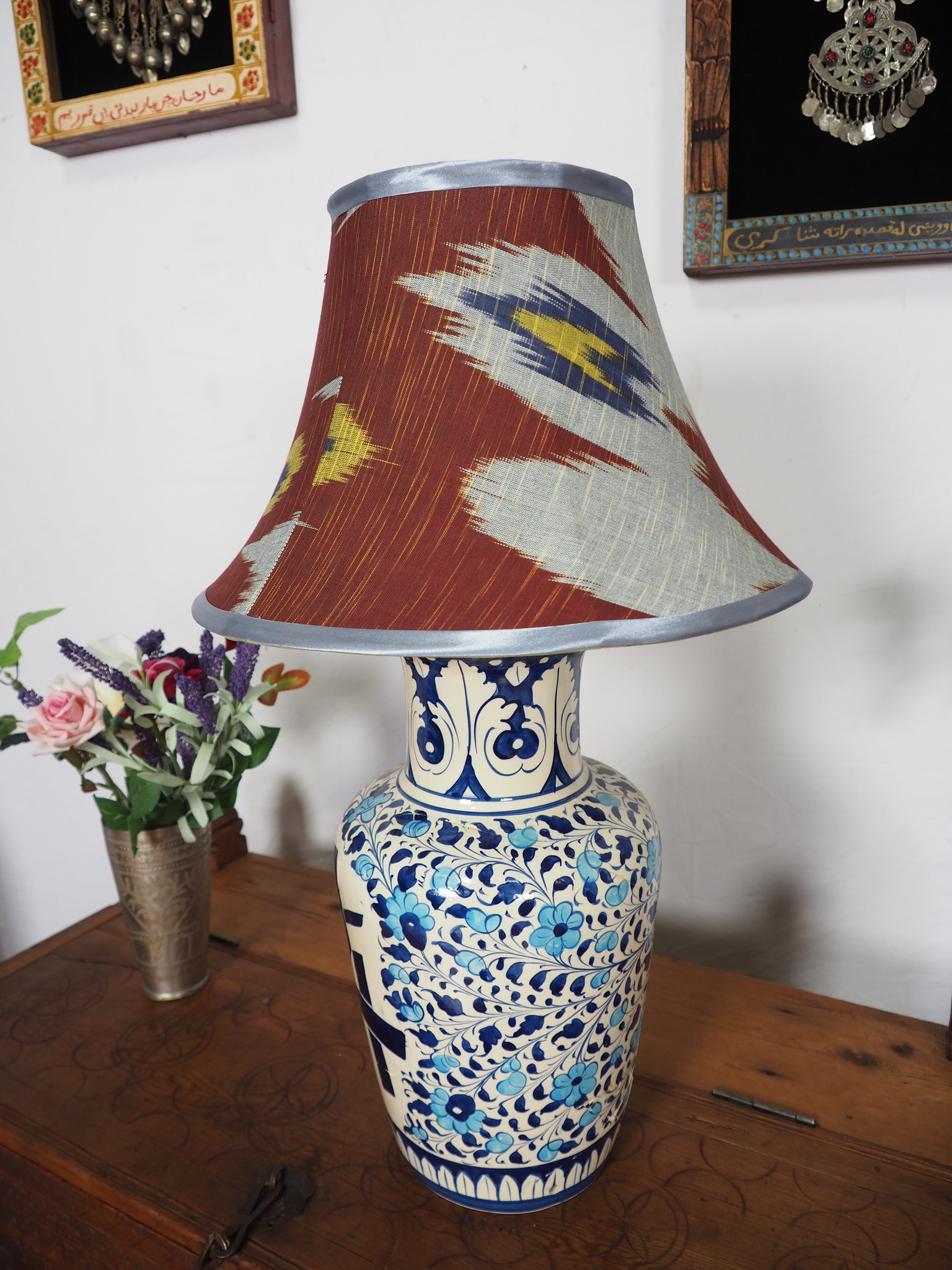 extravagant orient Uzbek Ikat stoff Schirm Lampenschirm Leuchtenschirm lampshade Nr:F