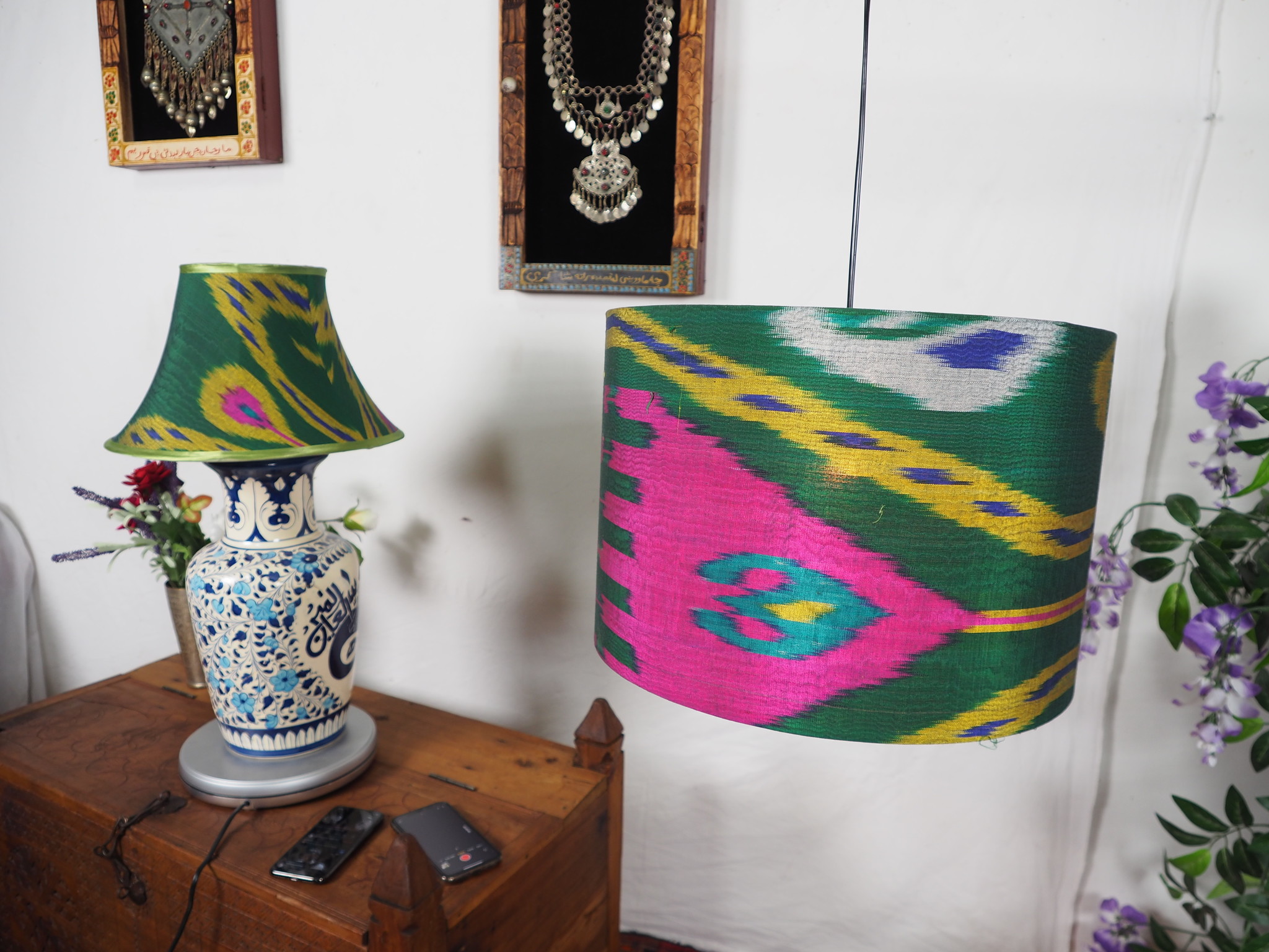 hand made  Unusual Origina Ikat lamp shade from uzbek Ikat No.H