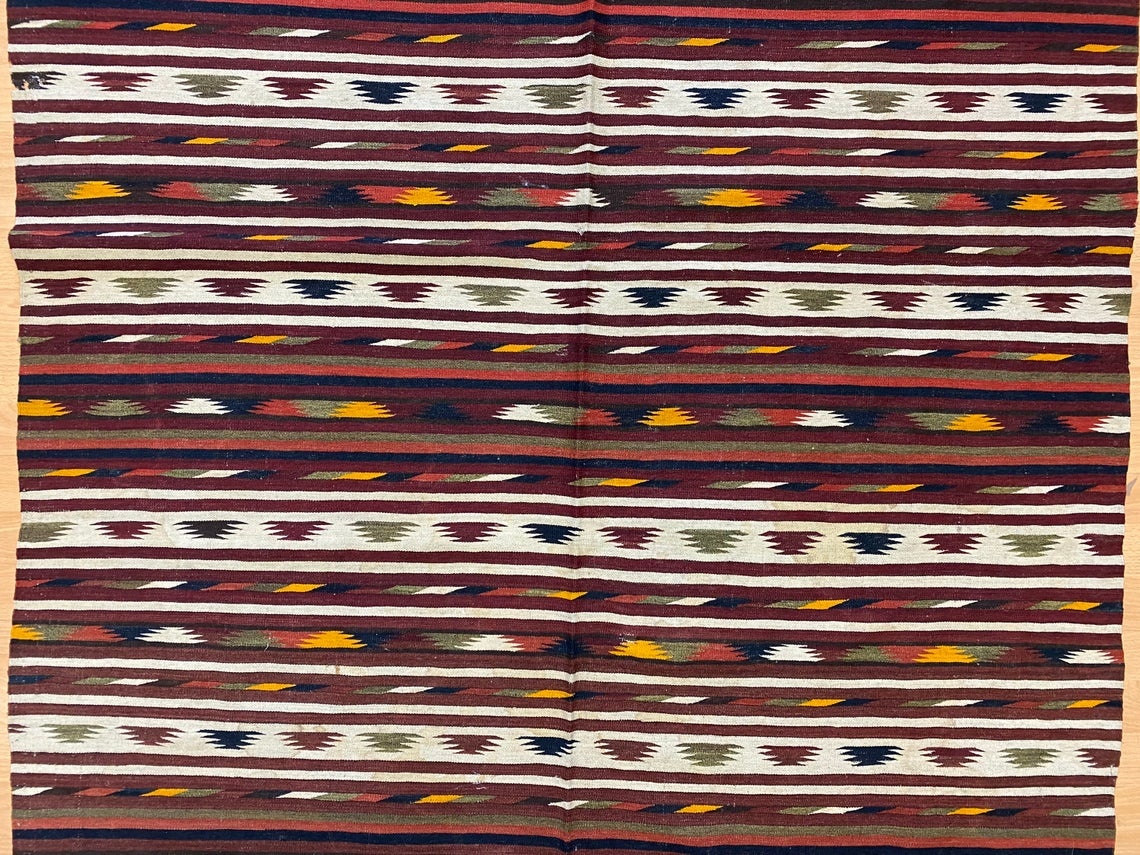 305x133 cm Antique Turkoman Kashgar Kilim Kashkari kelim turkestan end 19th C.