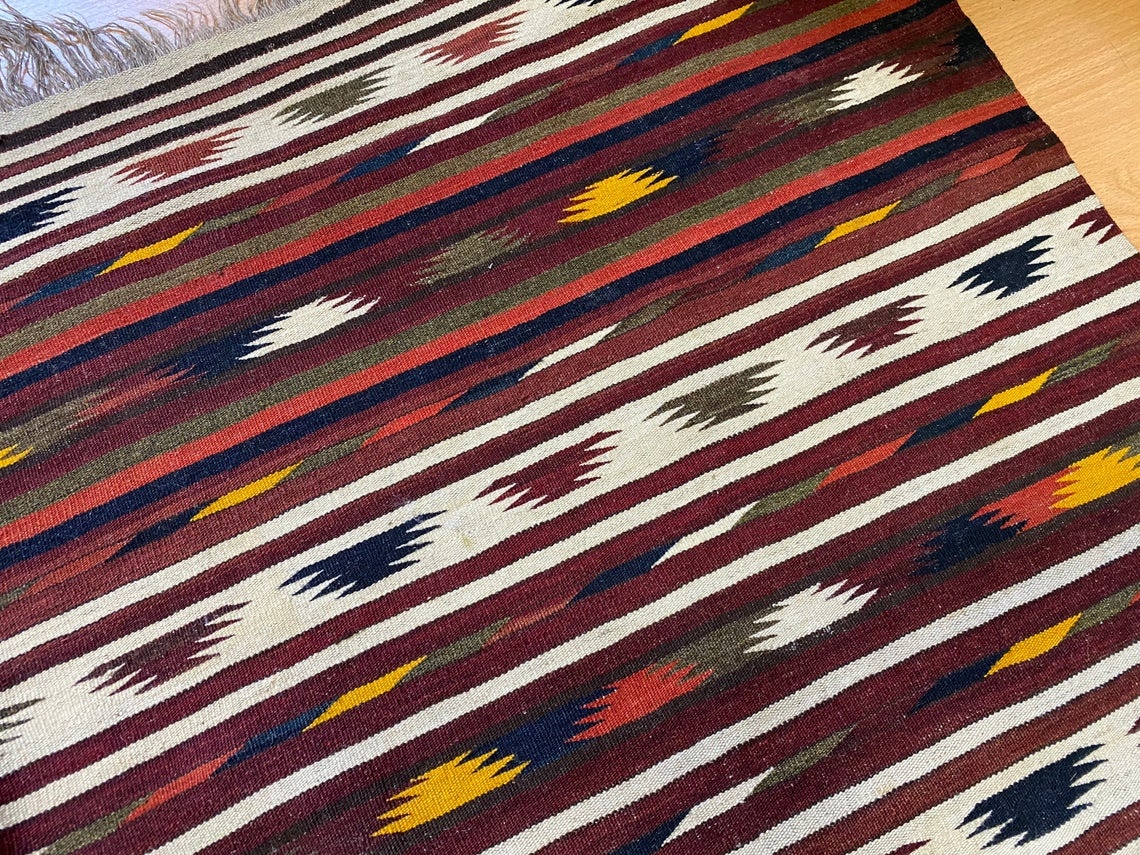 305x133 cm Antique Turkoman Kashgar Kilim Kashkari kelim turkestan end 19th C.