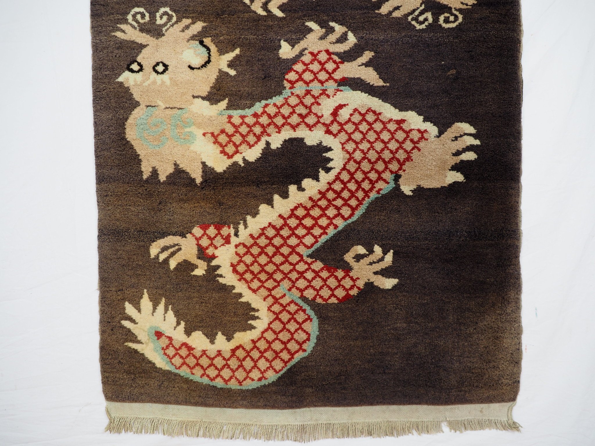 67"x35" inch   Rare antique oriental hand Knotted Tibetan Khaden sleeping Dragons Carpet No:3