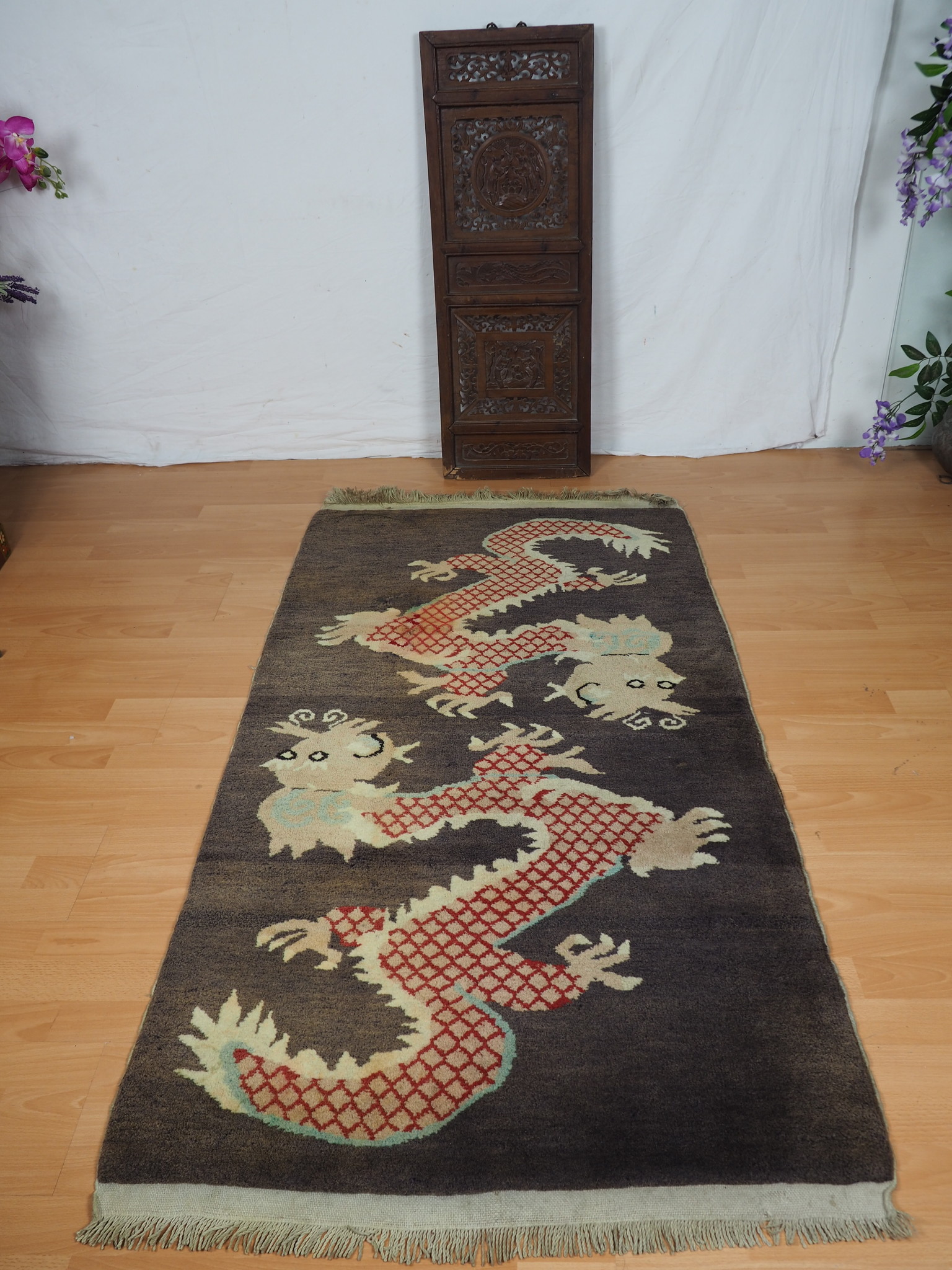 67"x35" inch   Rare antique oriental hand Knotted Tibetan Khaden sleeping Dragons Carpet No:3