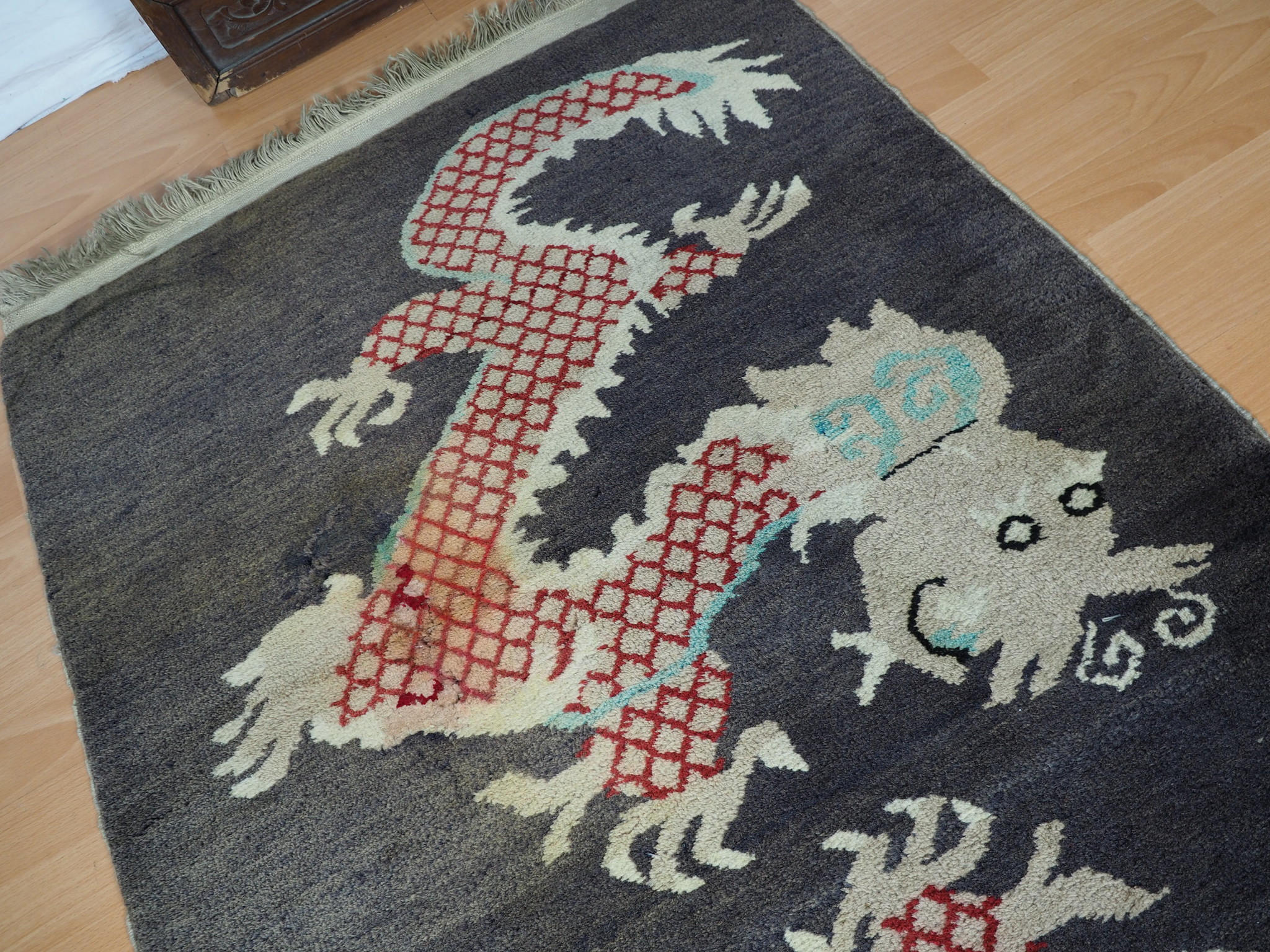 67"x35" inch   Rare antique oriental hand Knotted Tibetan Khaden sleeping Dragons Carpet No:3