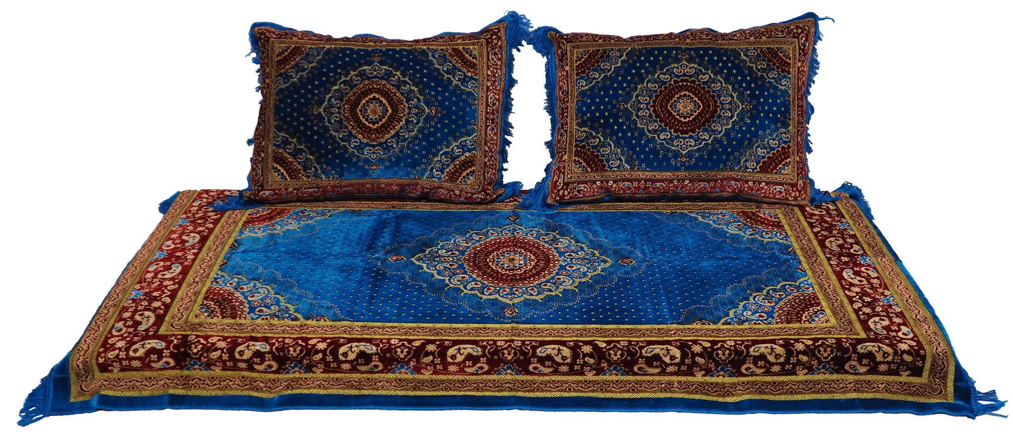 Set of 3 Pcs  1x Mattress  + 2x cushions orient Afghan nomad pillow rug seat floor cushion 1001-night Seating  majlis Toshak توشک  (blue red)