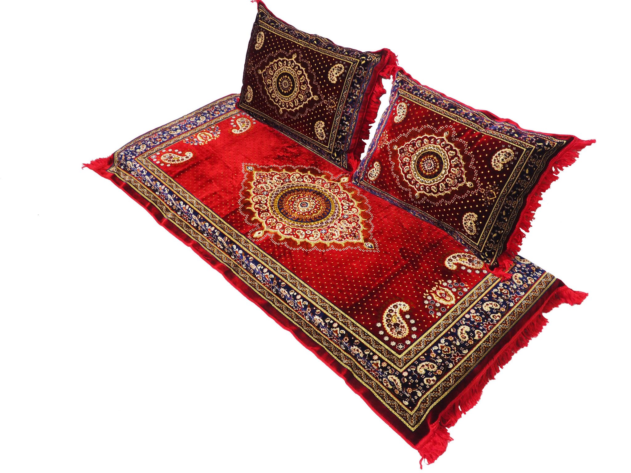 Set of 3 Pcs  1x Mattress  + 2x cushions orient Afghan nomad pillow rug seat floor cushion 1001-night Seating  majlis Toshak توشک  (Red21)