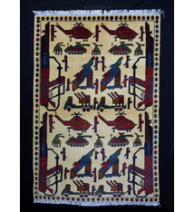 140x95 cm Afghan Kriegteppich Handgeknüpf Teppich Afghanistan panzer kampfjet gewehr USA Army Nato ISAF war rug Nr:AFG21B