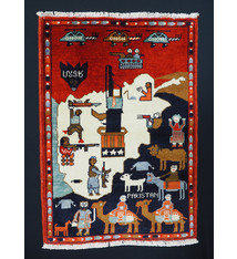 90x65 cm Afghan Kriegteppich Handgeknüpf Teppich Afghanistan panzer kampfjet gewehr USA Army Nato ISAF war rug Nr:AFG21A