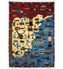 290 x 207 cm (114,2" x 81,5" inch ) nomadic hand-knotted Afghan War rug Afghanistan Panzer fighting jet gun USA Army NATO ISAF warrug AFG21N