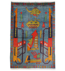 115x78 cm Afghan Kriegteppich Handgeknüpf Teppich Afghanistan panzer kampfjet gewehr USA Army Nato ISAF war rug Nr:AFG21H