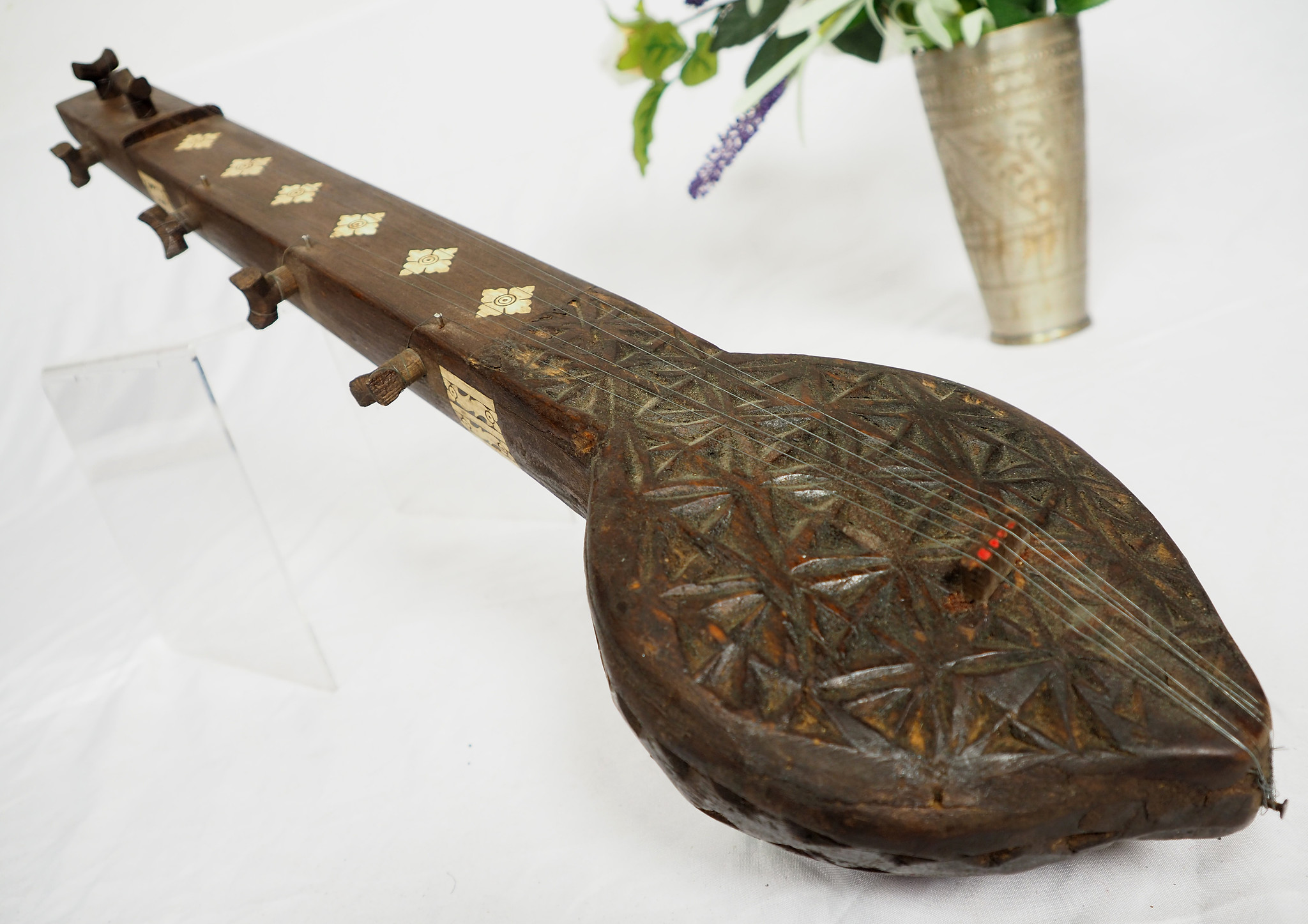 small afghan folk music instrument Tambur Tanbur tanboor from Afghanaistan  Bone inlay تنبور No:21/E