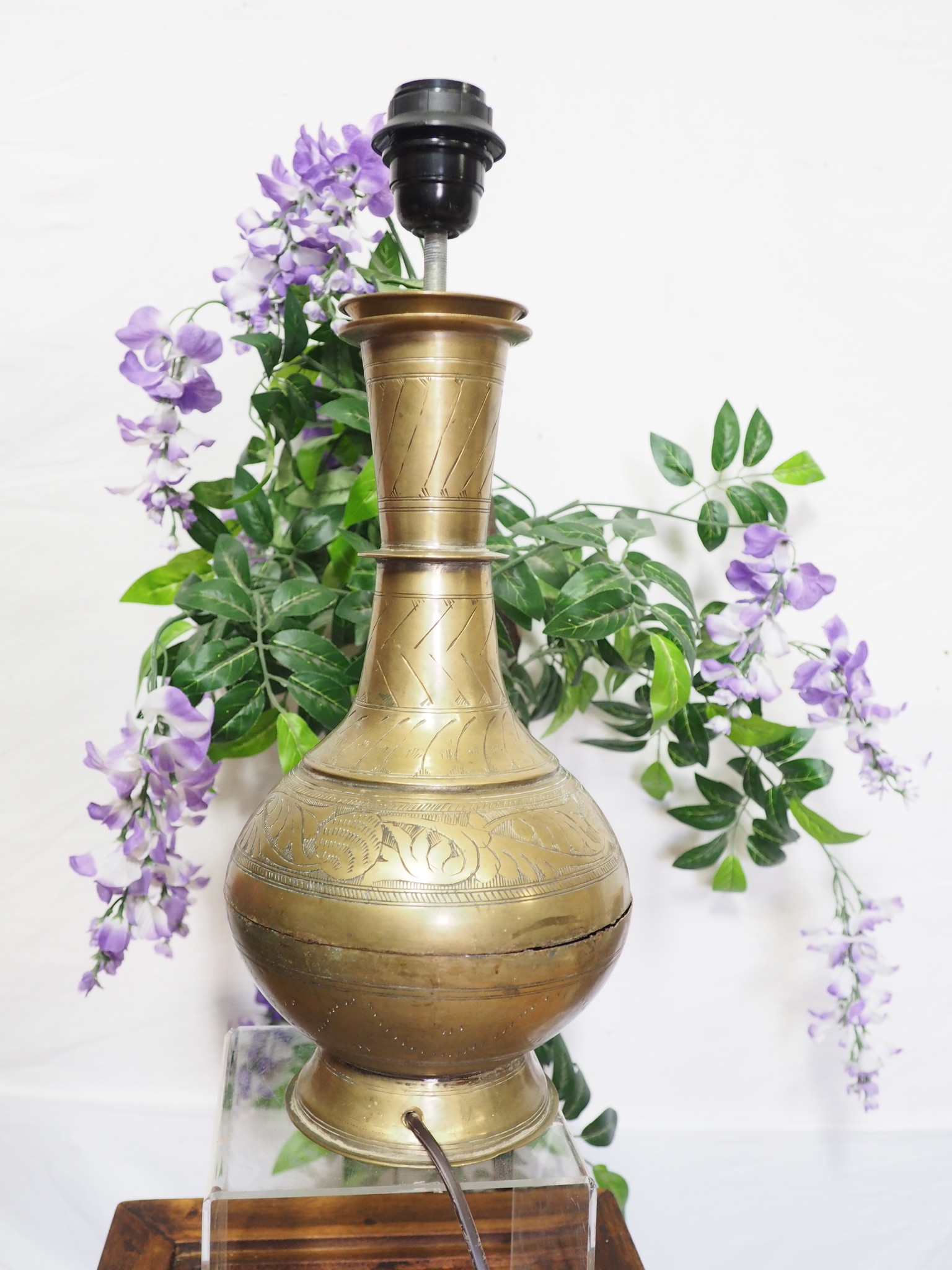 antik ungewöhnlich islamische handgraviert massiv messing Vase als Tischlampe aus Afghanistan ( ohne lampenschirm und Deko artikel Nr:6