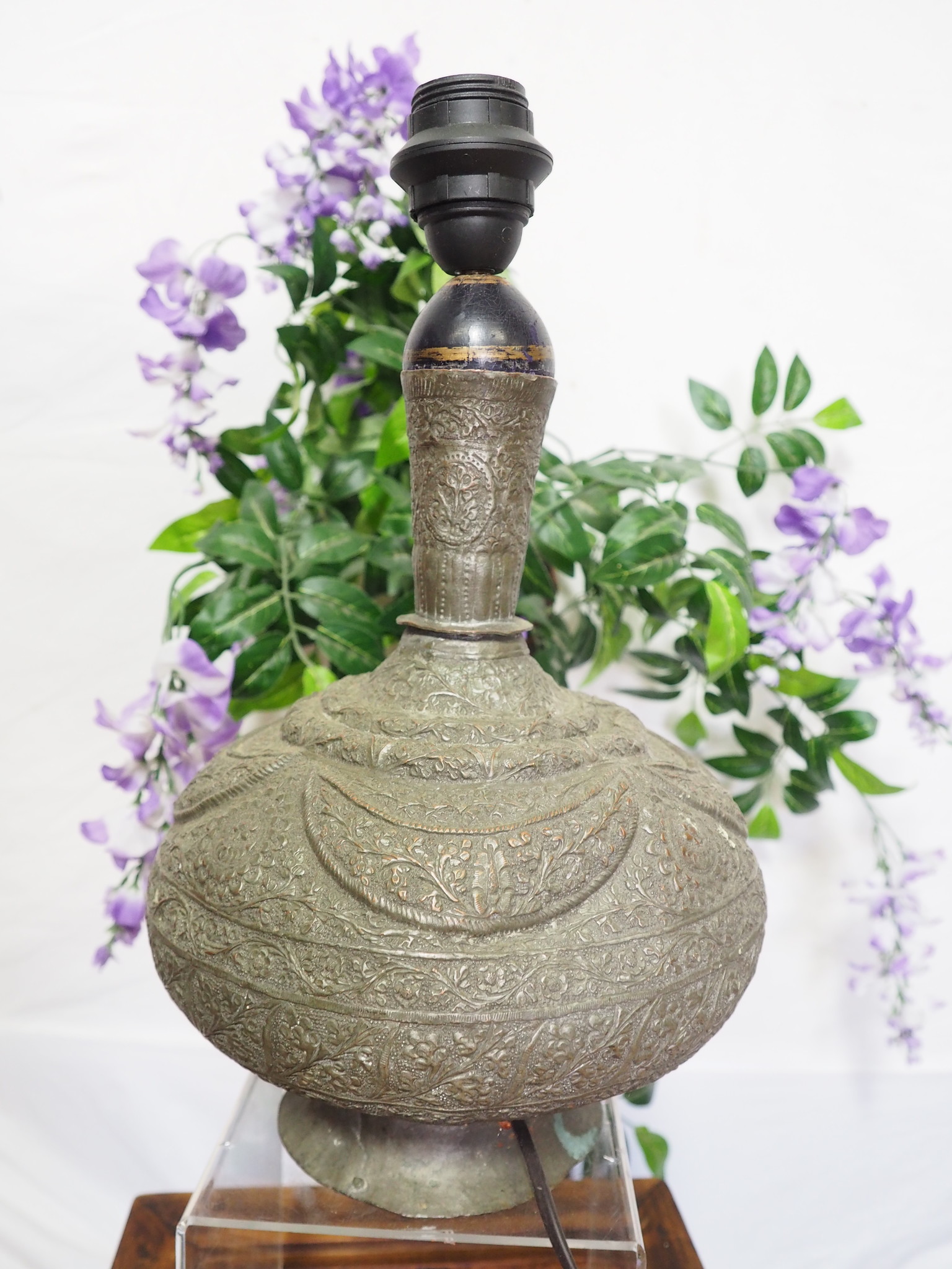 antik ungewöhnlich islamische handgraviert massiv Kupfer Vase als Tischlampe aus Afghanistan ( ohne lampenschirm und Deko artikel Nr:1