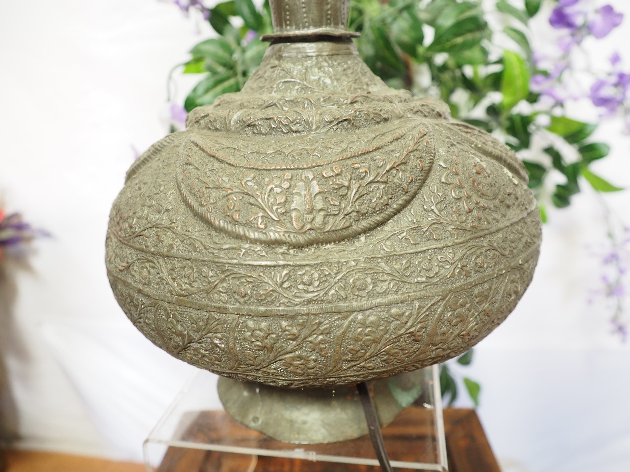 antik ungewöhnlich islamische handgraviert massiv Kupfer Vase als Tischlampe aus Afghanistan ( ohne lampenschirm und Deko artikel Nr:1