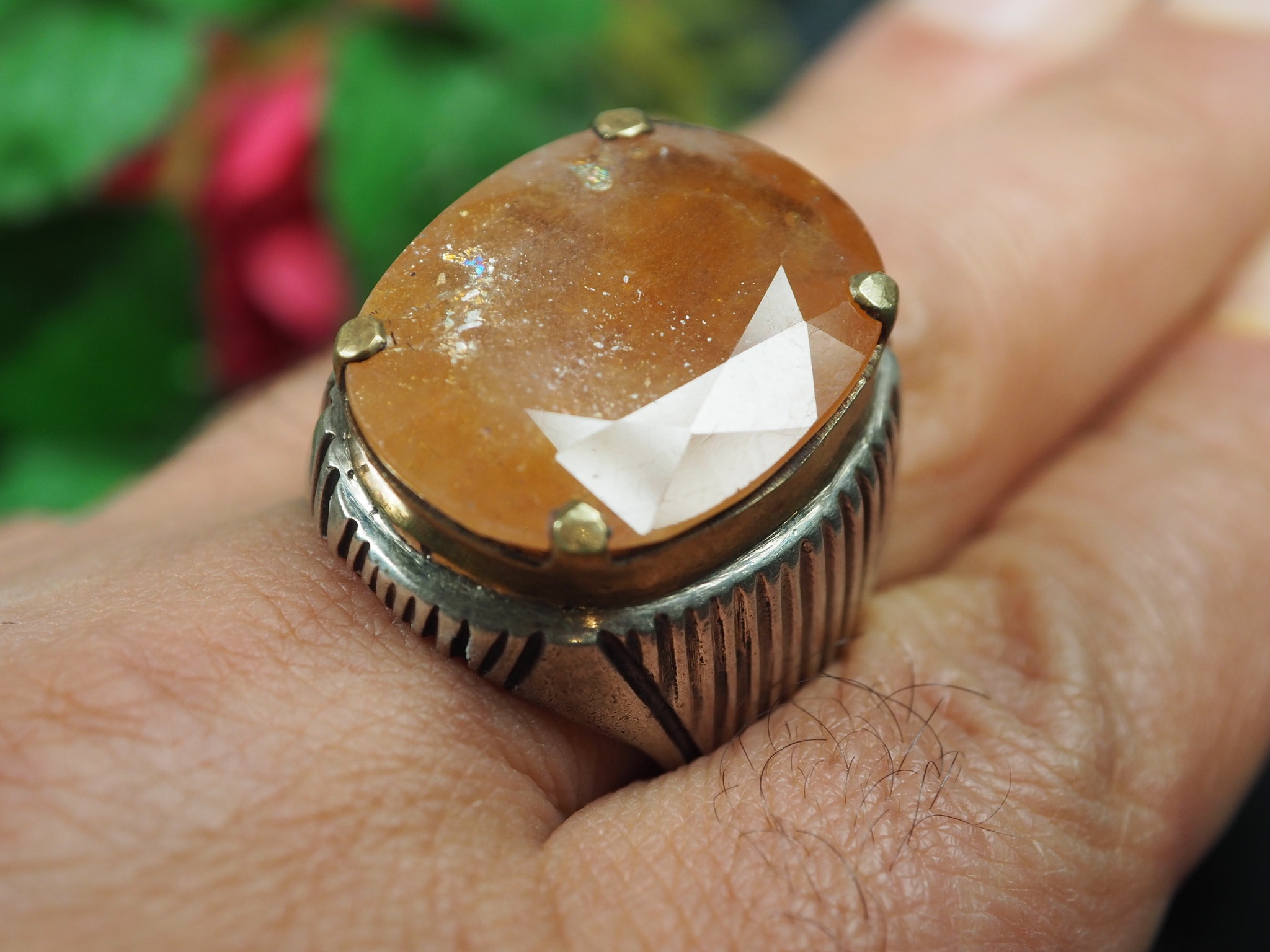 antique handmade Silver calcite orange stone turkmen statement AQEEQ ring from Afghanistan No:WL21/2